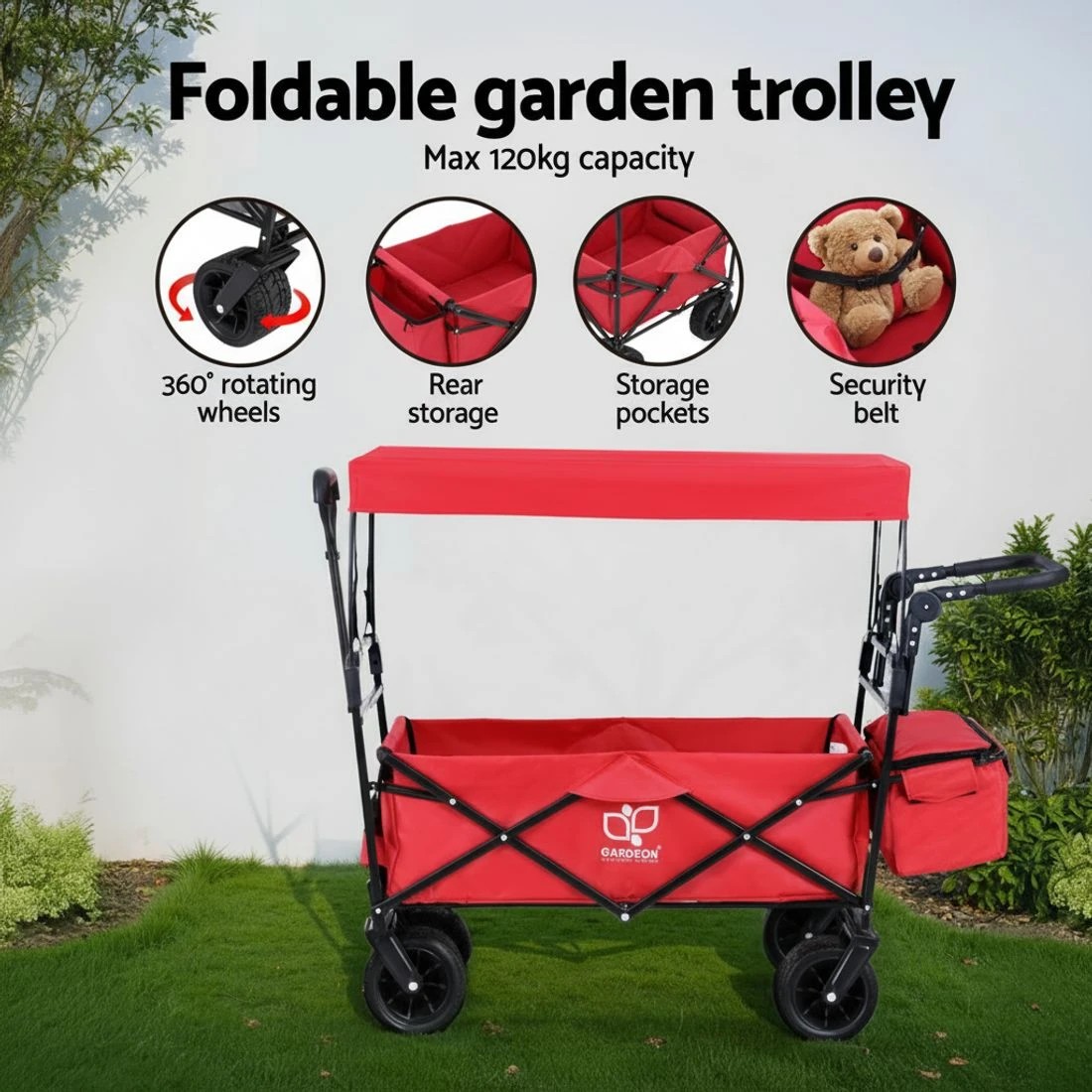 4 Gardeon Garden Cart with Removable Canopy Red - Red, 4 of 5