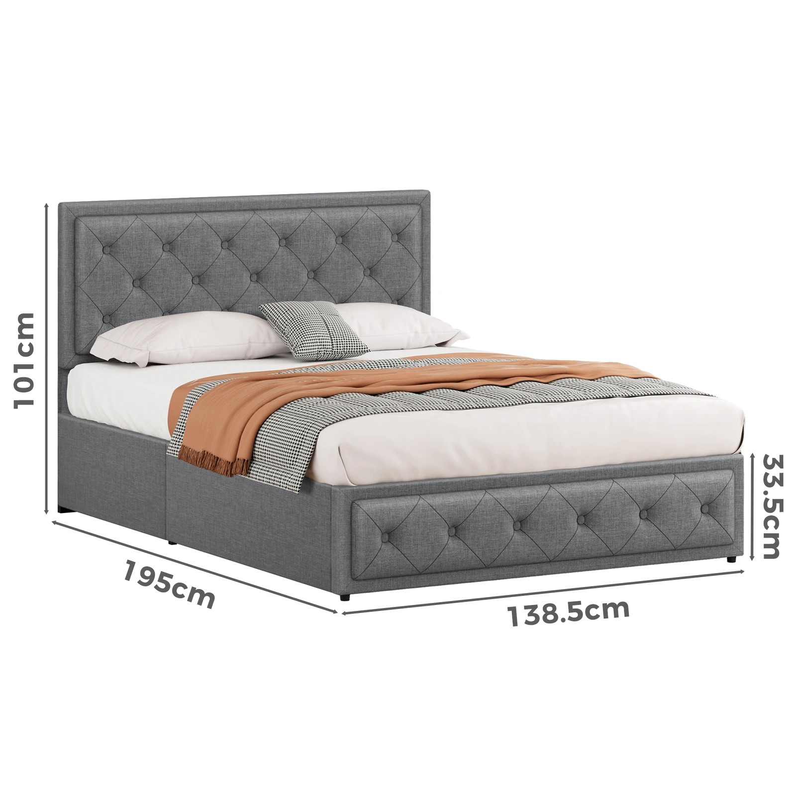 9 Alfordson Bed Frame Double Size Gas Lift Storage Mattress Base Fabric Dinana - Grey, 9 of 10