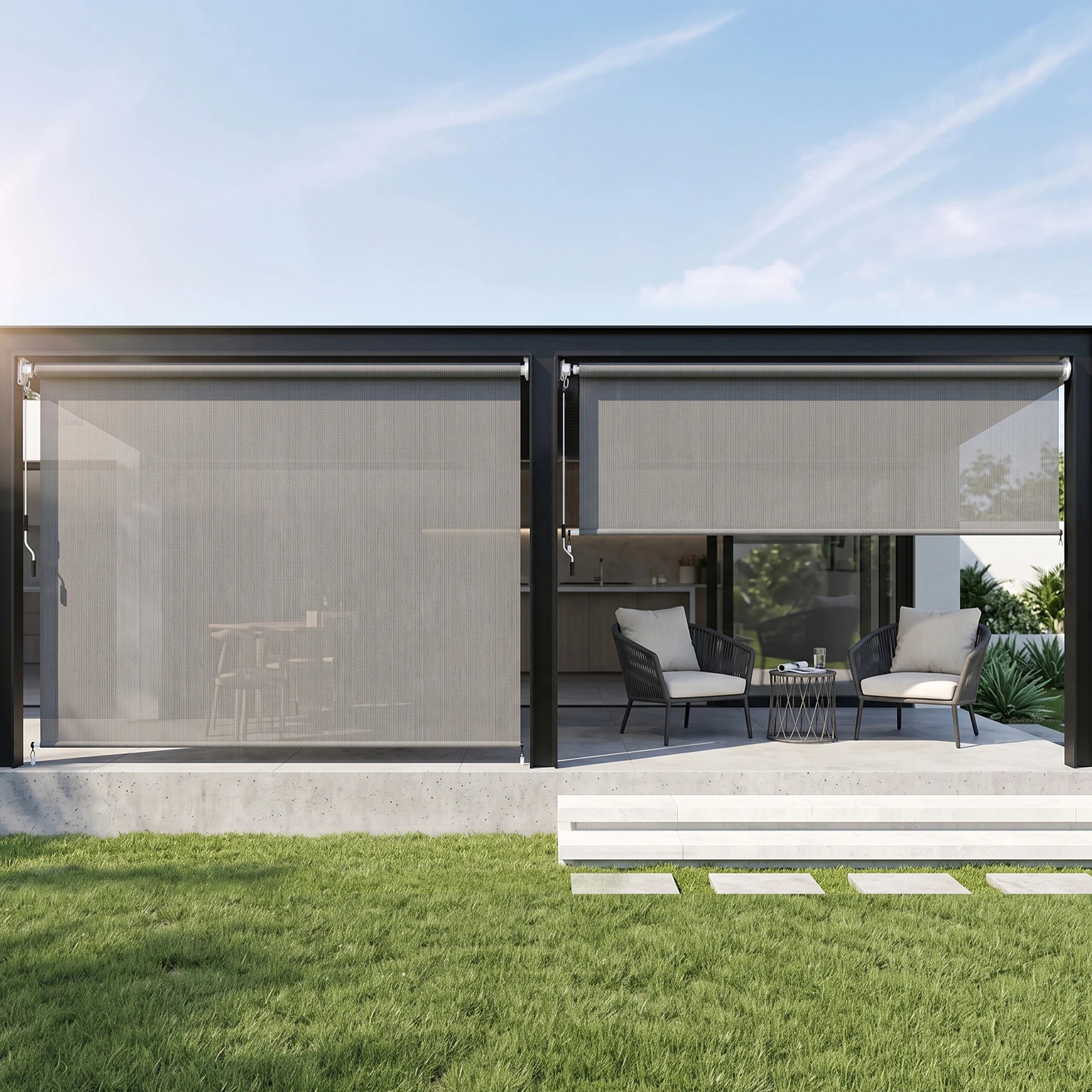 6 Instahut 3X2.5M HDPE Straight Drop Awning Outdoor Roller Blind Shade Screen - Grey, 6 of 8