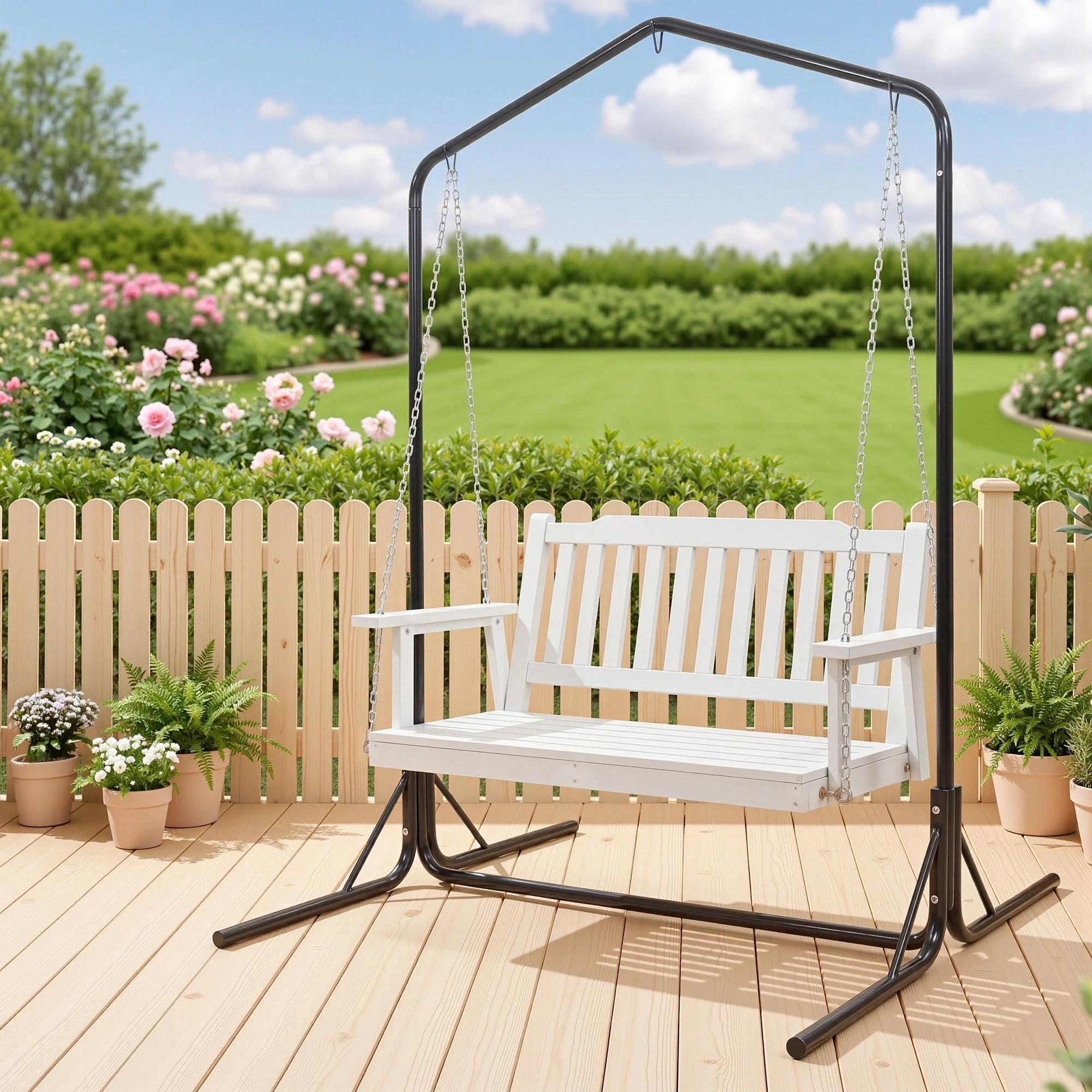 2 Gardeon Wooden 2-Seater Outdoor Swing Chair with Stand & Hanging Chair - Multi, 2 of 7