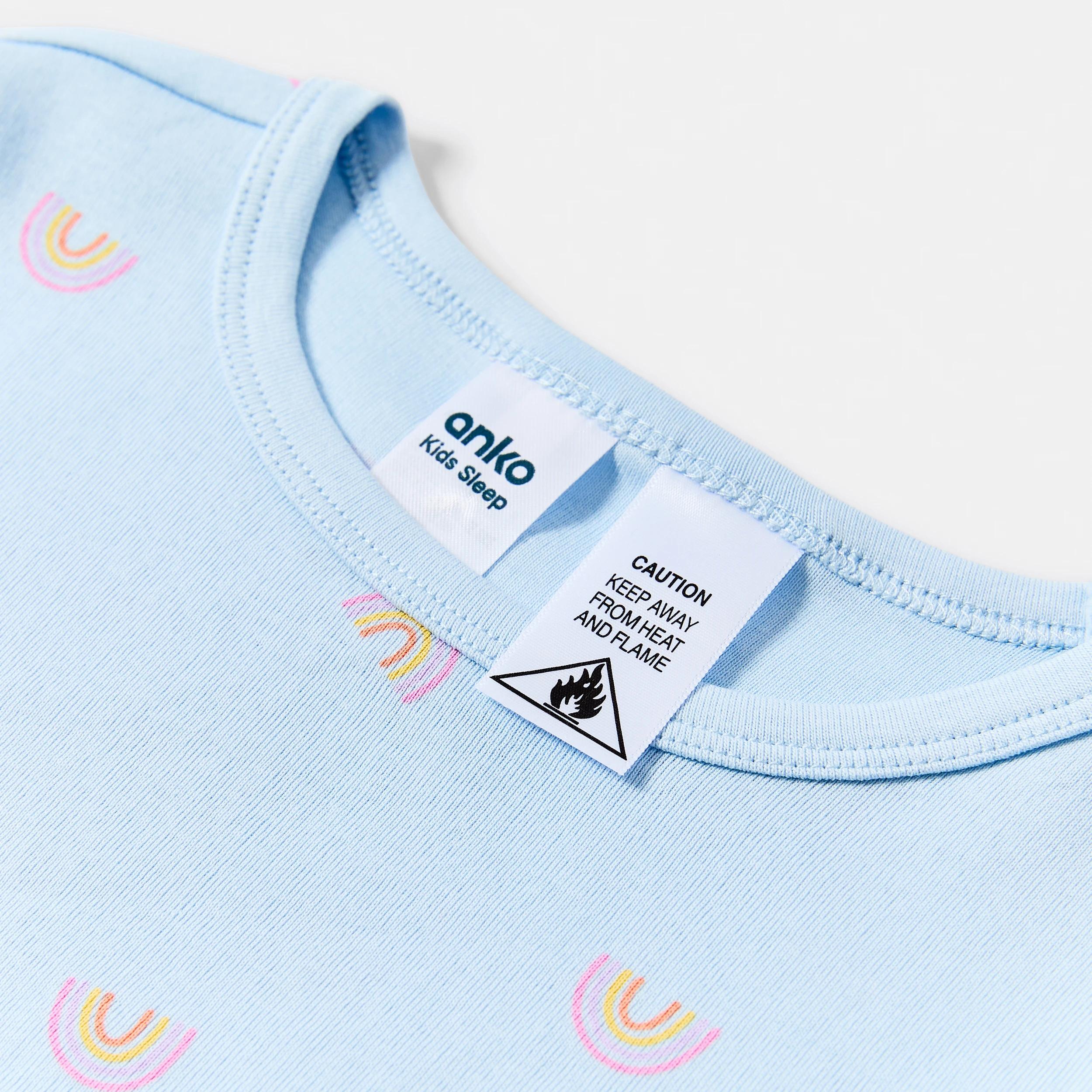 7 Short Sleeve Ribbed Pyjama Set BLUE RAINBOW, 7 of 8