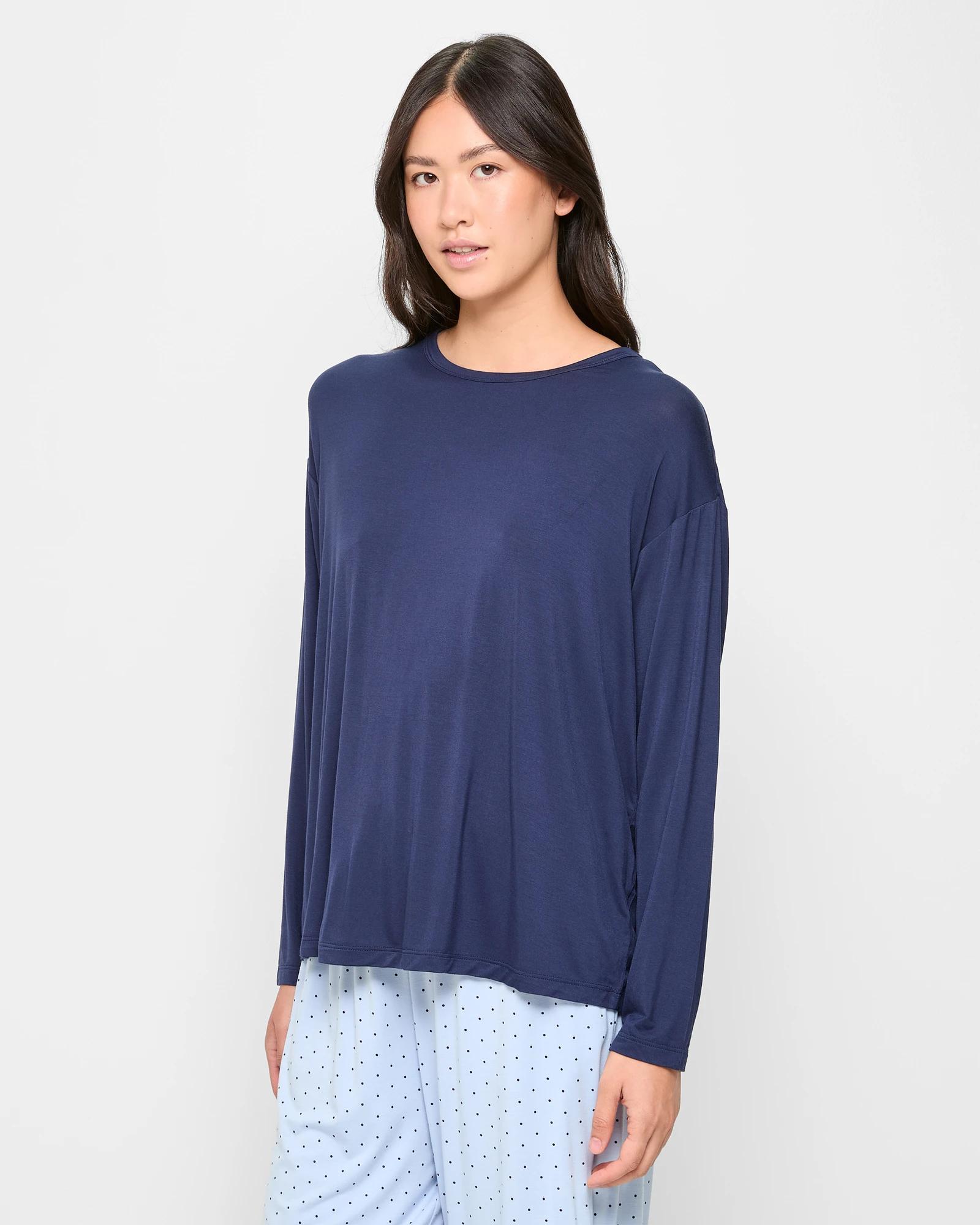 3 Target Woman Soft Comfort Bamboo Long Sleeve Pyjama Top NAVY BLUE, 3 of 5