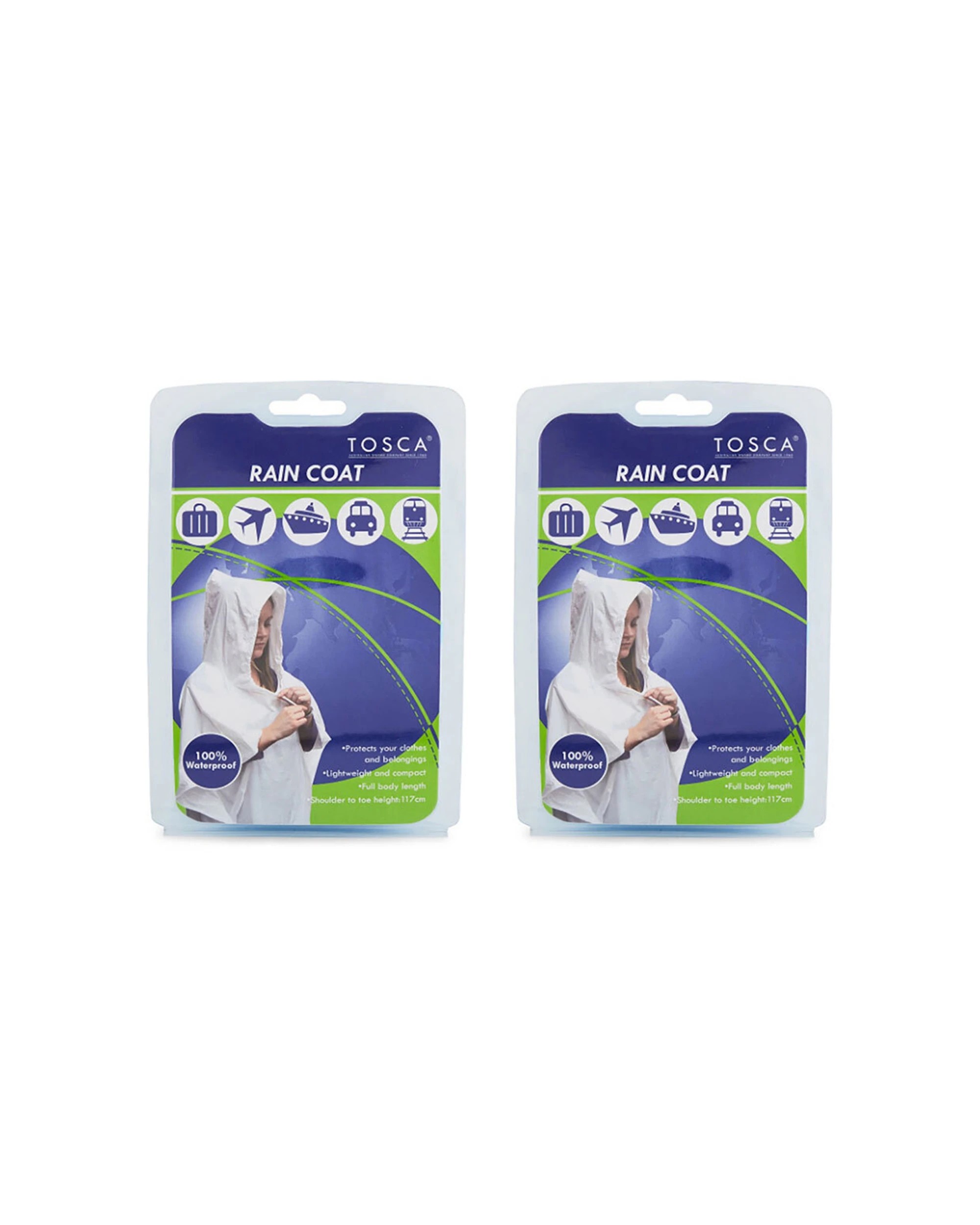 1 Tosca 2Pk Compact Travel Full Body Rain Coat/Jacket - Clear, 1 of 1