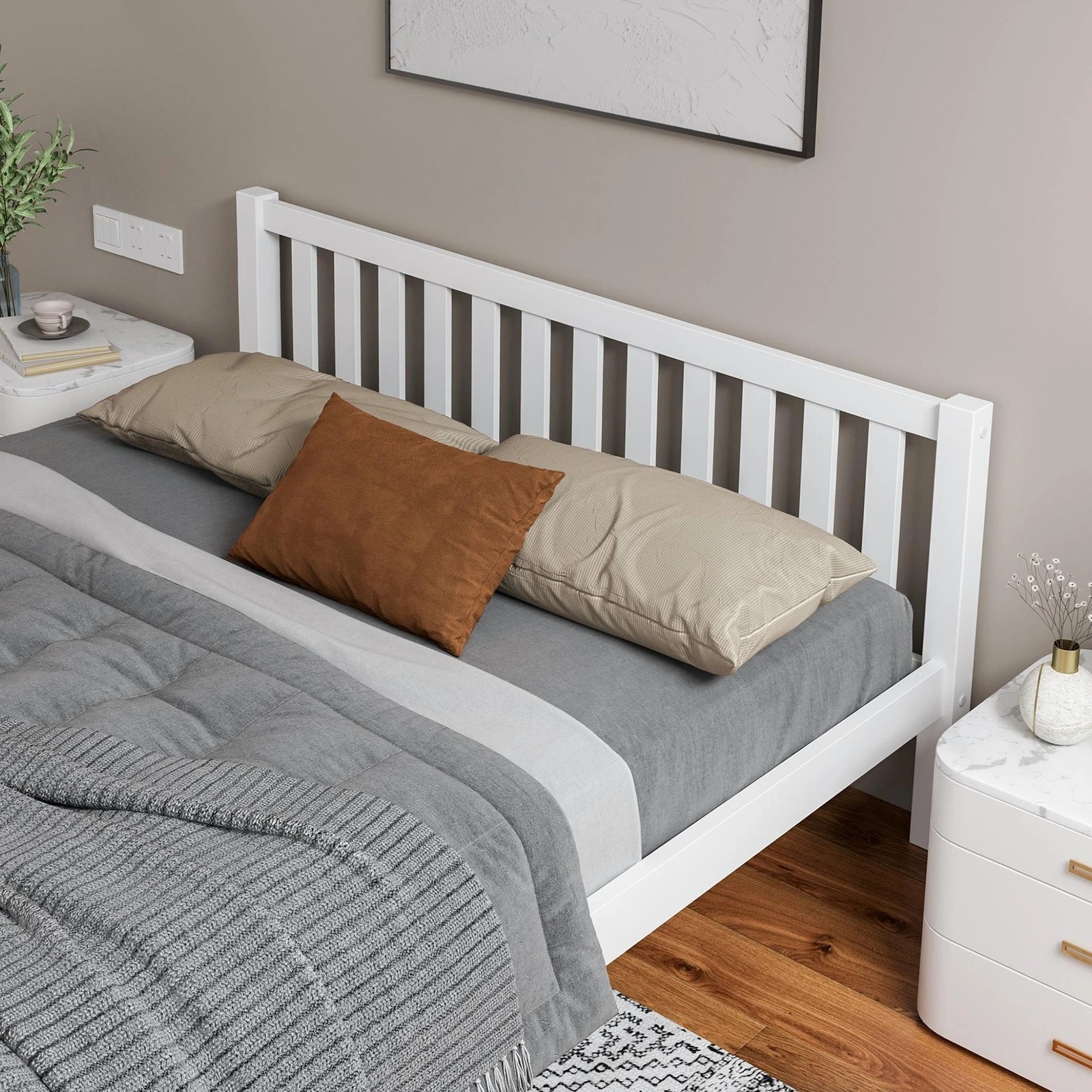 5 Alfordson Bed Frame Wooden Timber Double Size Mattress Base Platform Fenella - White, 5 of 10