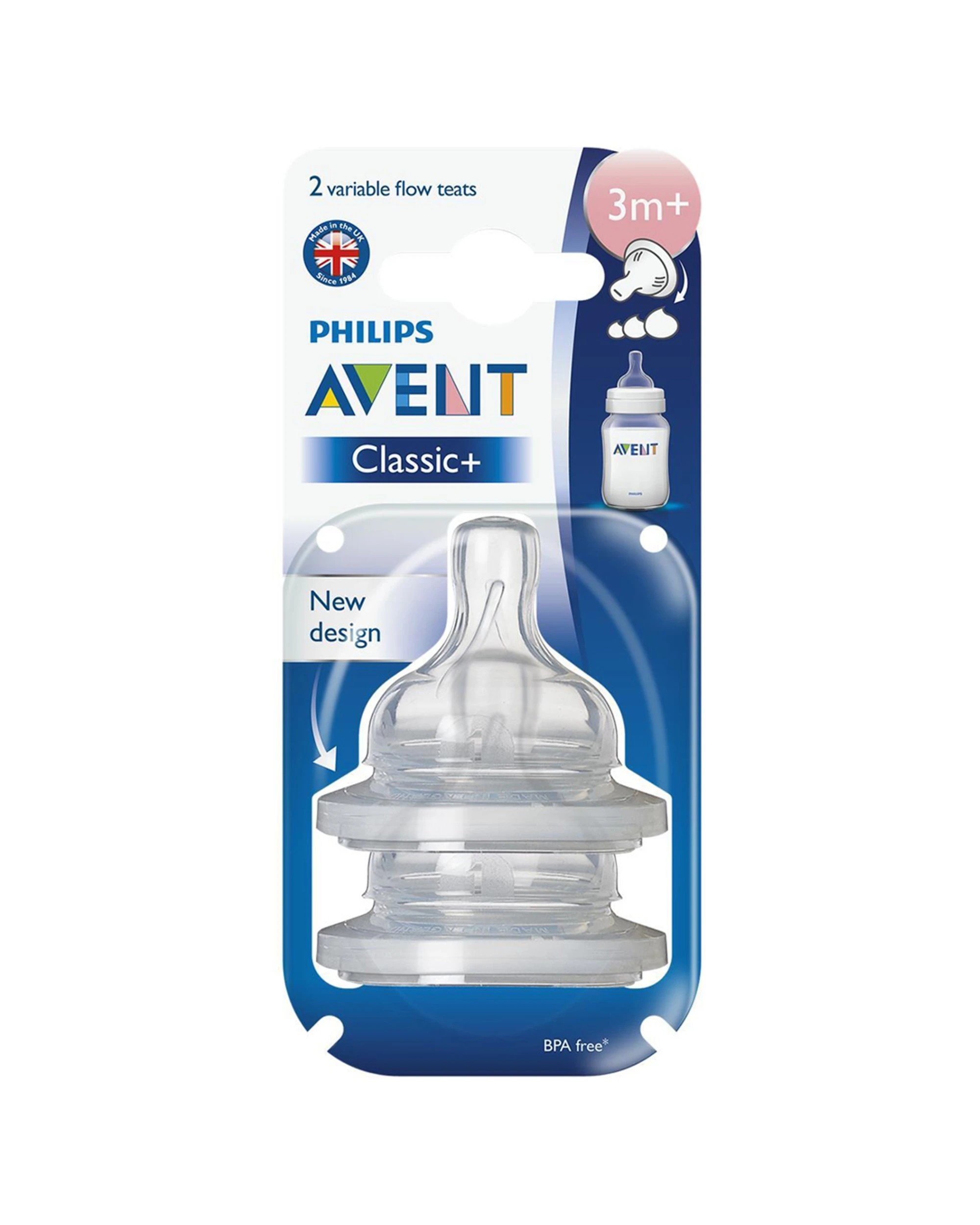 1 Philips Avent Classic Plus Variable Flow Teat 3 Months Plus Baby Bottle 2 Pack - Plain, 1 of 1