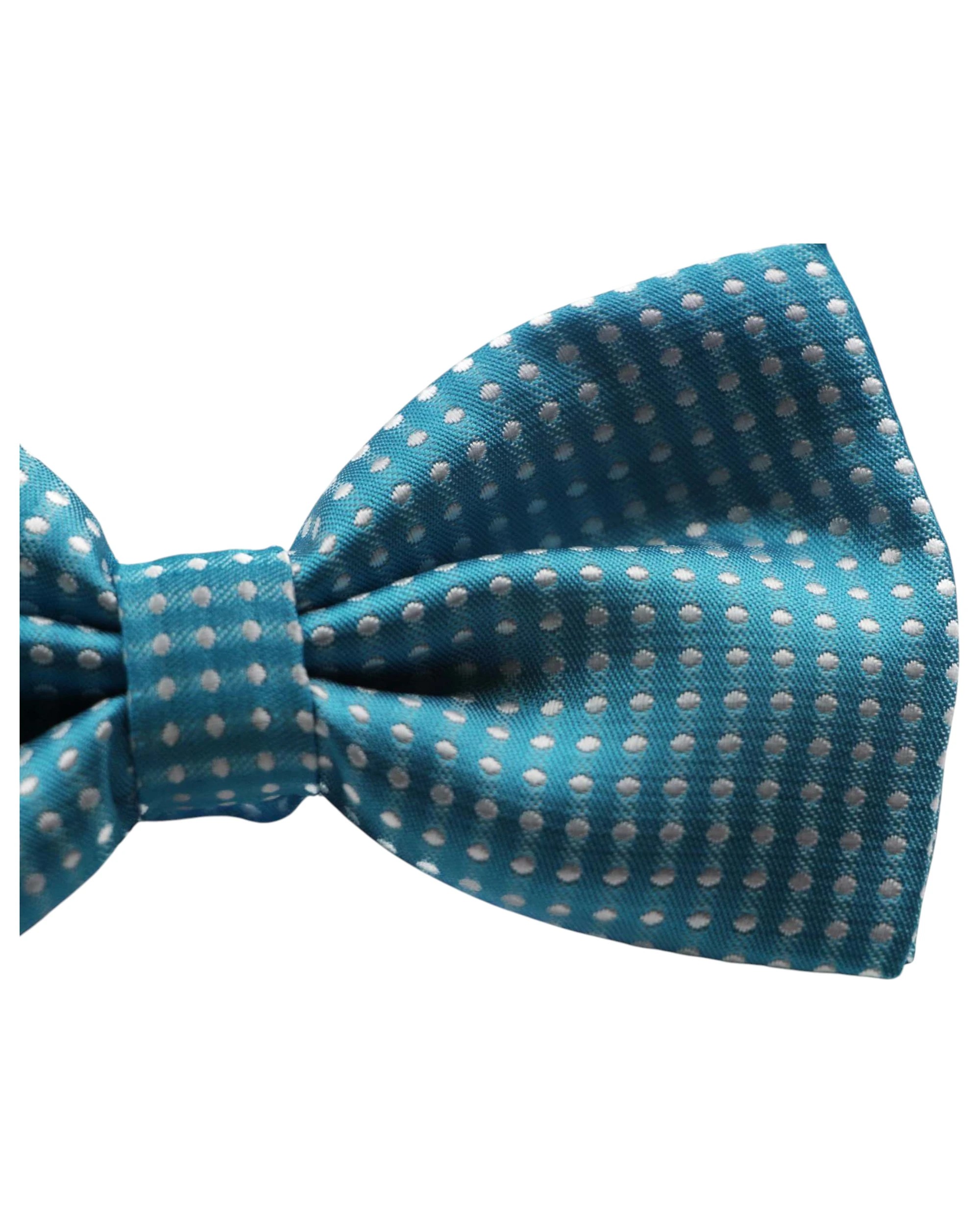 3 Zasel Mens Light Blue Plain Coloured Bow Tie With White Polka Dots, 3 of 3