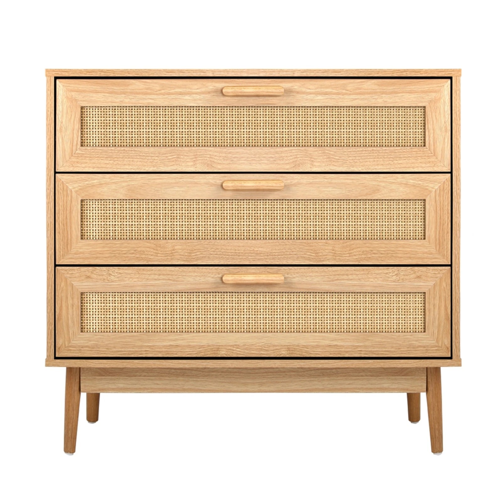 8 Oikiture 3 Chest Of Drawers Storage Cabinet Dresser Rattan Lowboy
 - Natural, 8 of 10