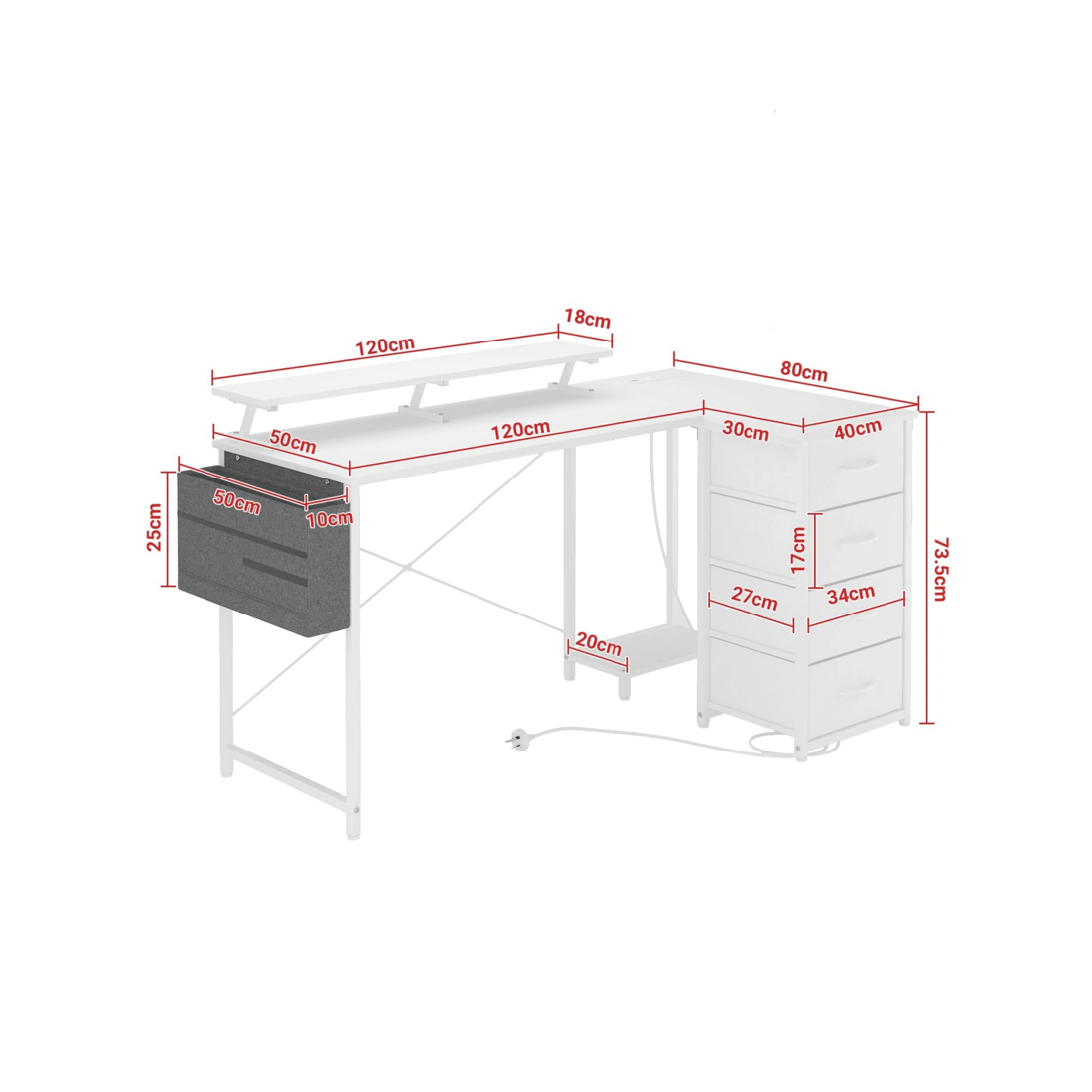 2 Advwin L Shaped Gaming Desk With Led Lights & Power Outlets 160cm Convertible Computer Desk With Monitor Stand White, 2 of 10