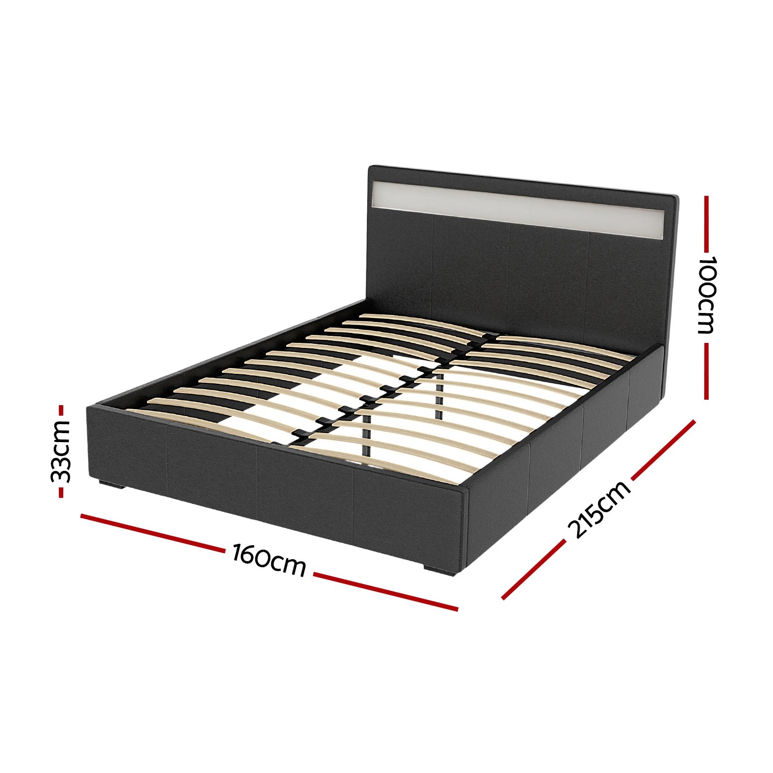 2 Artiss Bed Frame Queen Size LED Gas Lift  COLE - Black, 2 of 7