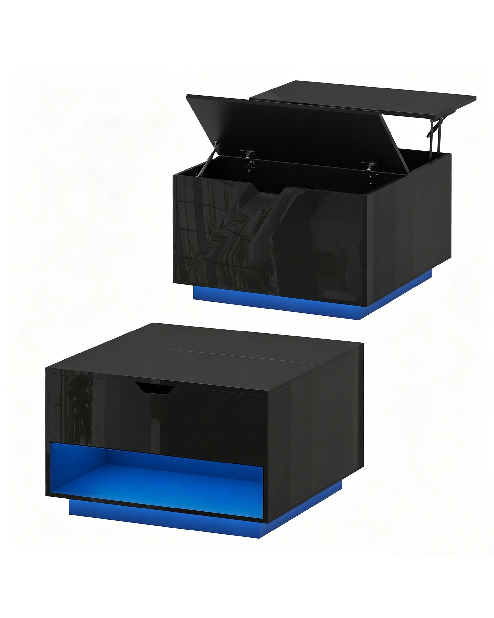 1 Ufurniture LED Lift Top Coffee Table Center Table w/ Hidden Storage & Shelves - Black, 1 of 7