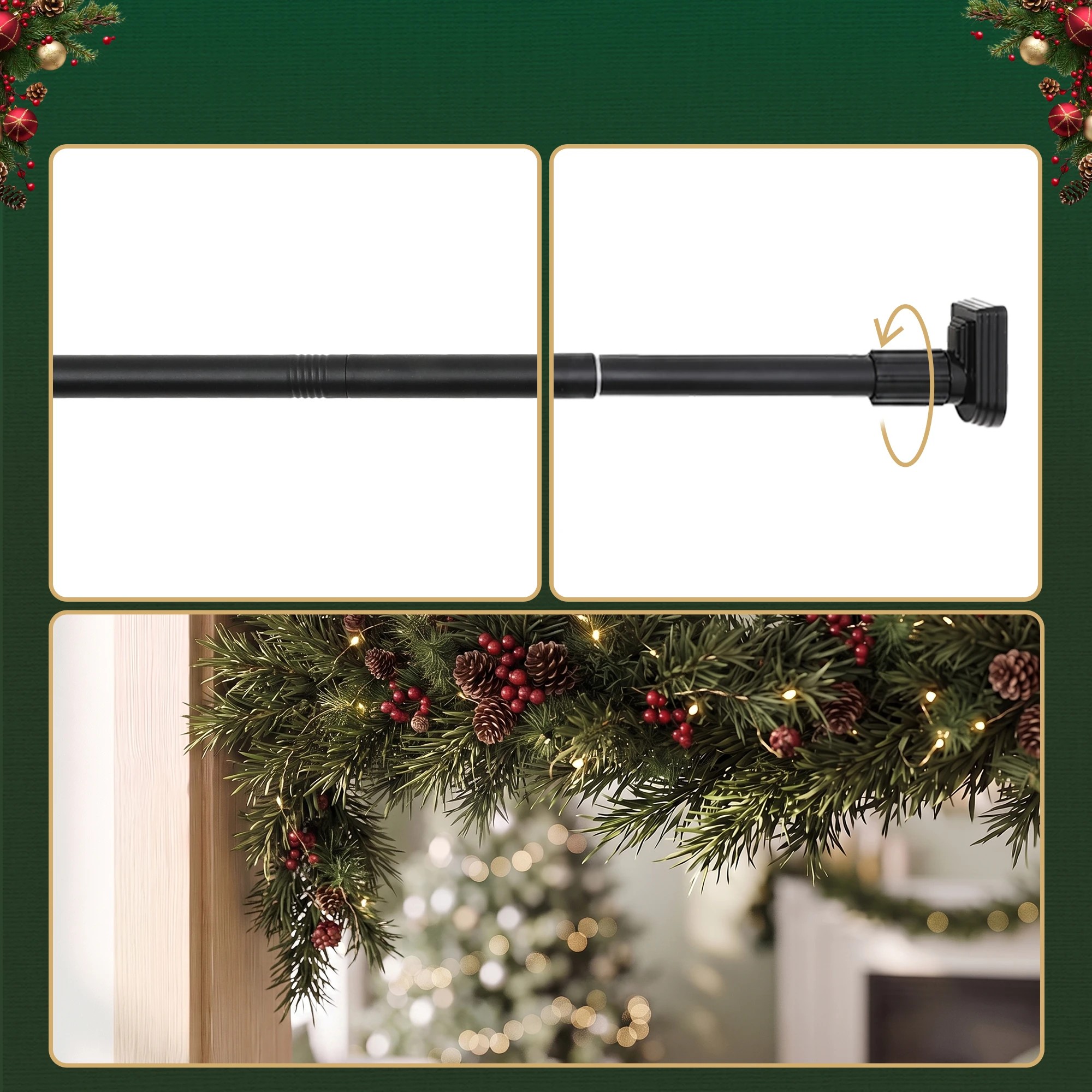 6 Jingle Jollys Christmas Garland Hook Wreath Hanger Fits 85-125CM Door - Black, 6 of 8