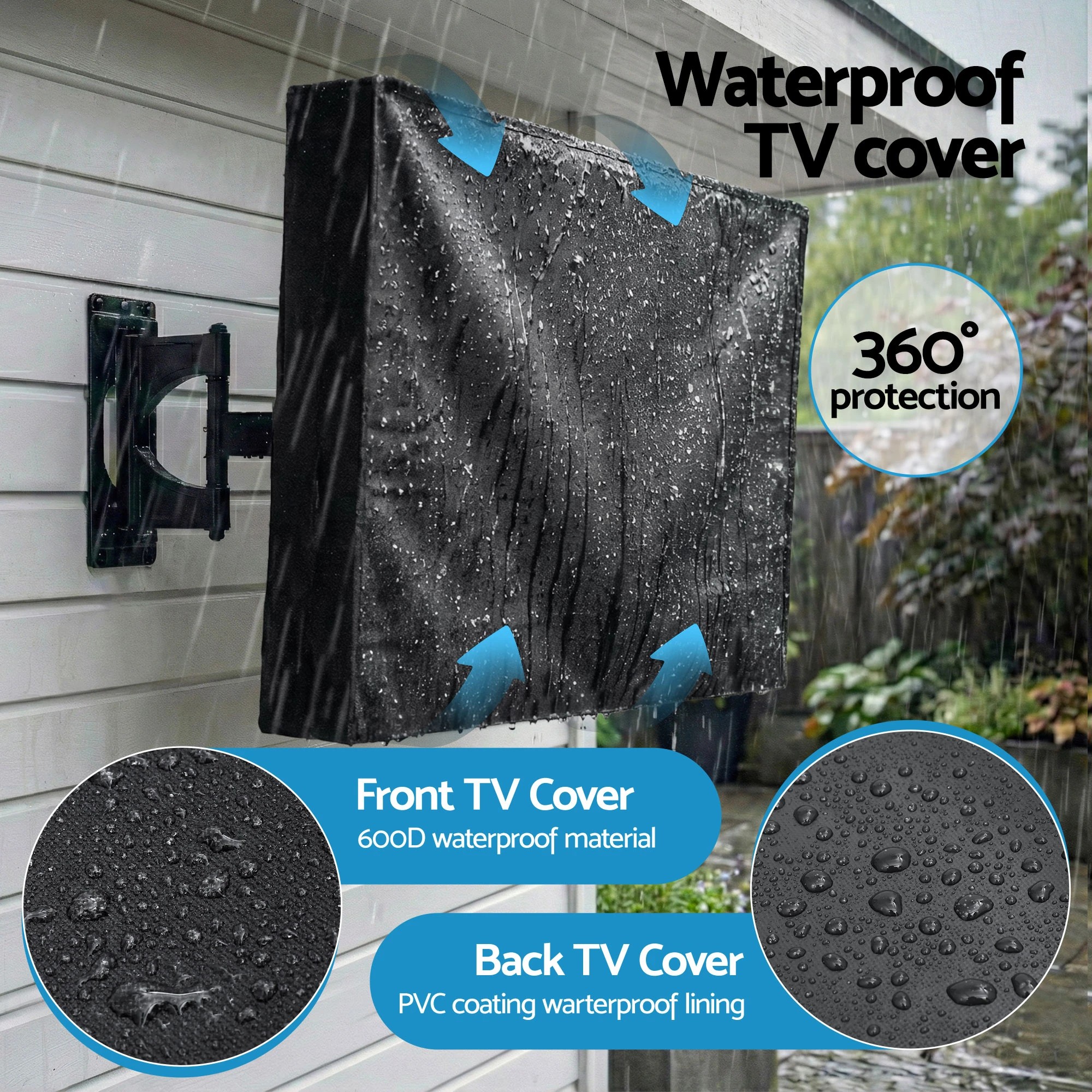 4 Artiss 55-58 Inch TV Cover Waterproof Outdoor Patio Flat Television Protector - Black, 4 of 6