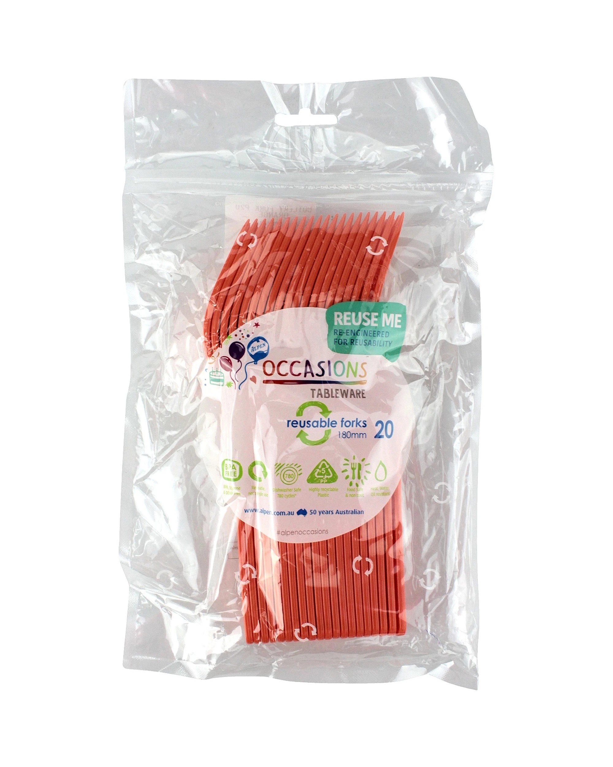2 Alpen Reusable Plastic Forks Pack of 20 - Orange, 2 of 3