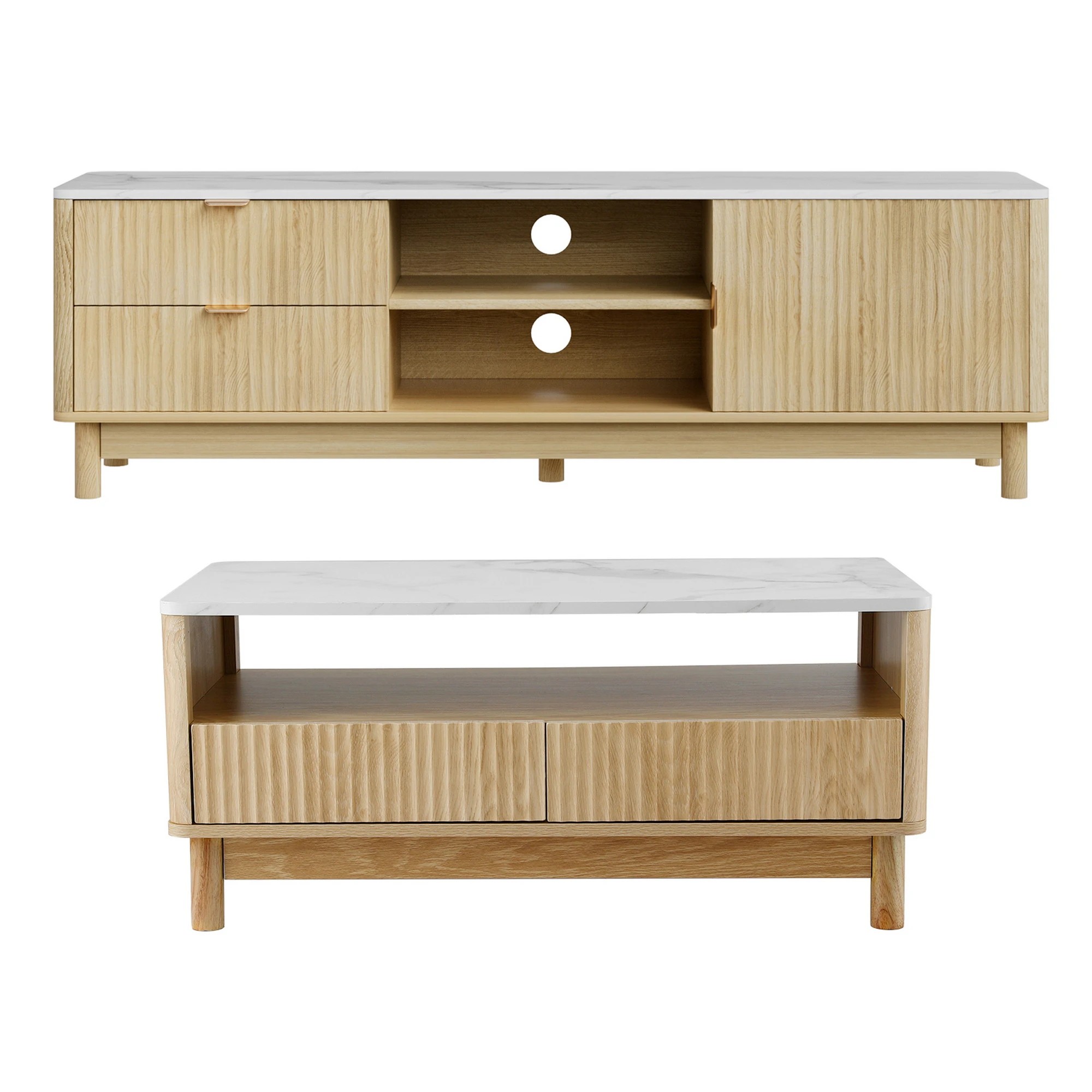 1 Artiss TV Unit & Coffee Table Set Storage Drawers - Natural, 1 of 3