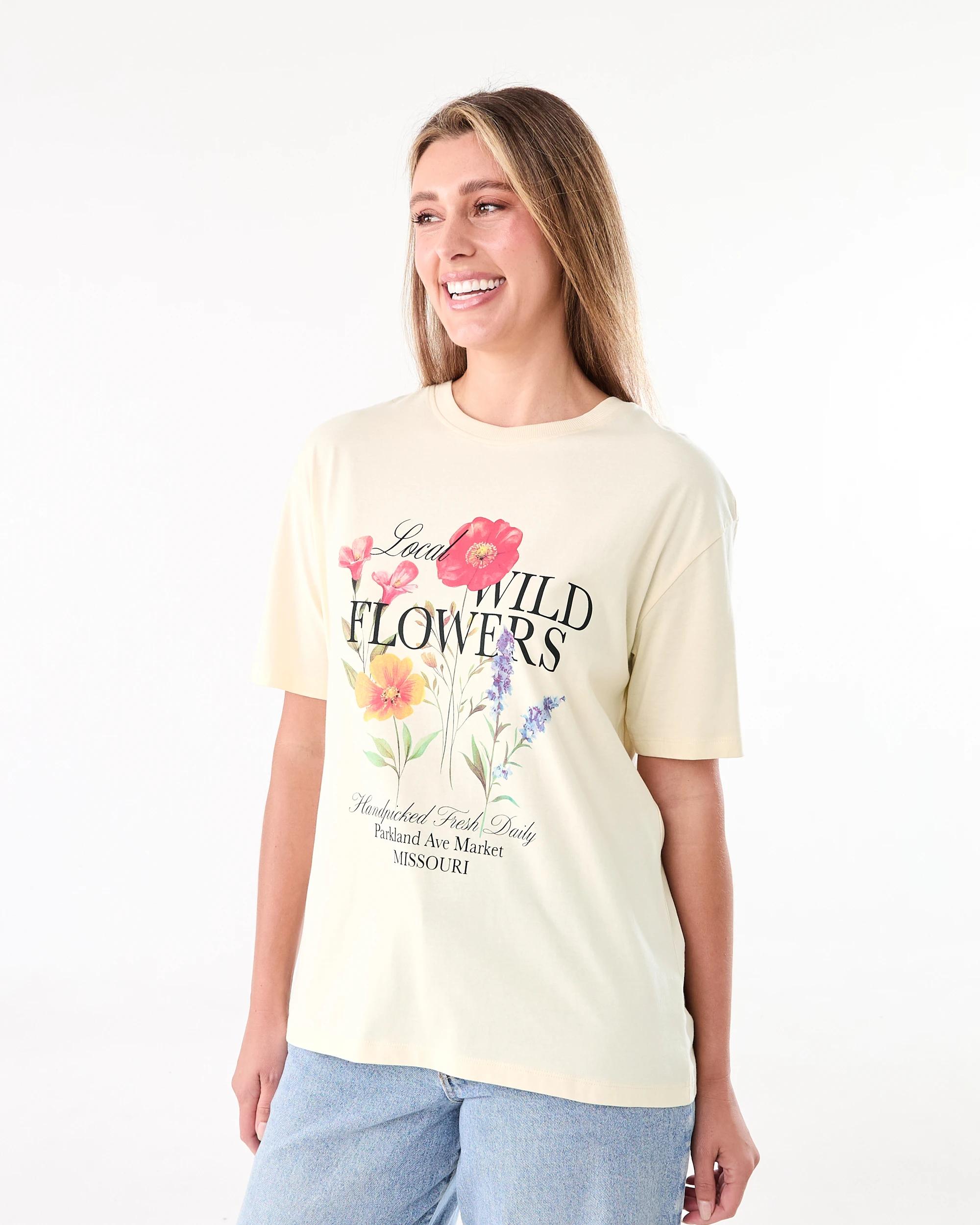 2 Short Sleeve Oversized Boyfriend T-shirt Wildflwers, 2 of 6