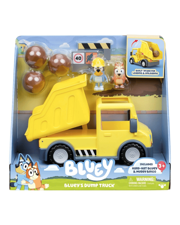 Bluey's Dump Truck With Exclusive Hard-Hat Bluey and Muddy Bingo Figures Set