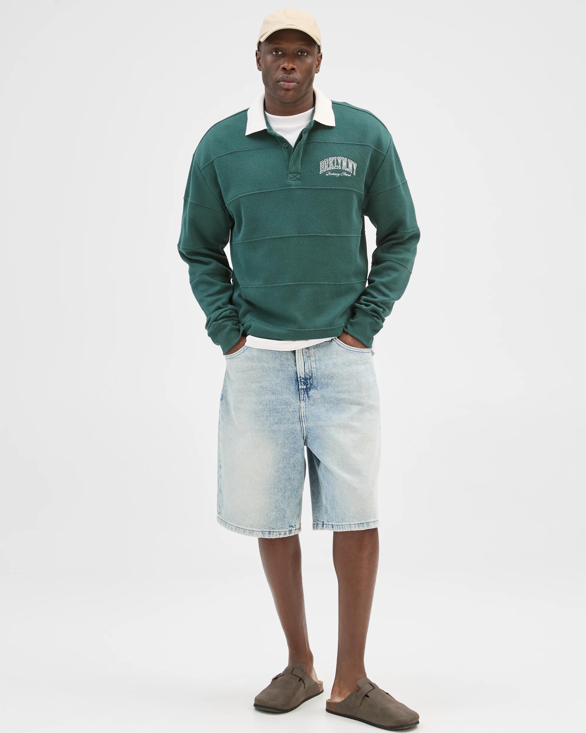 4 Commons Australian Cotton Blend Fleece Rugby Top FOREST GREEN, 4 of 6