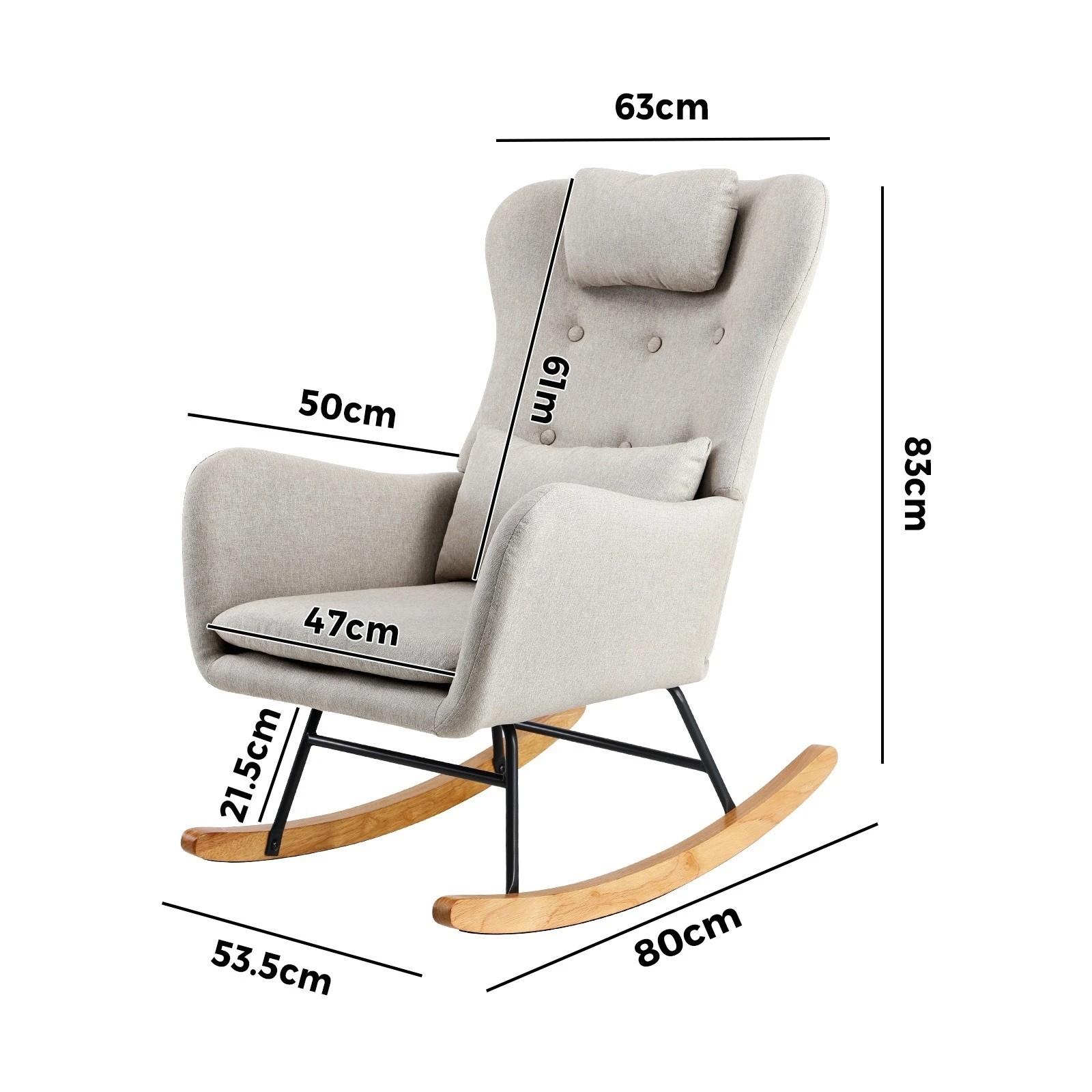 2 Oikiture 2x Rocking Chair Nursing Armchair Linen Chairs With 2 Pillow - Beige, 2 of 10