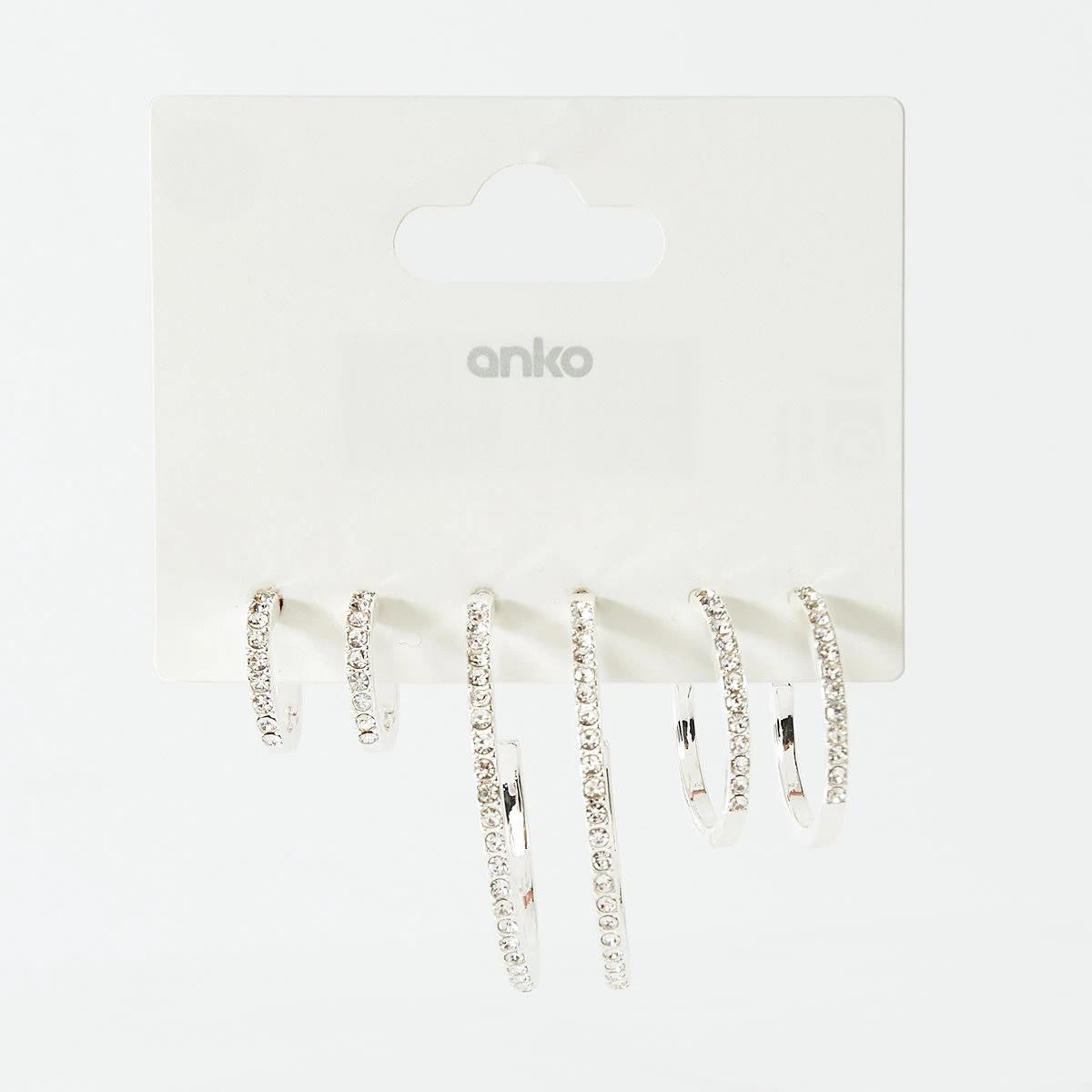 5 3 Pack Diamante Hoop Earrings - Silver Tone Silver, 5 of 5