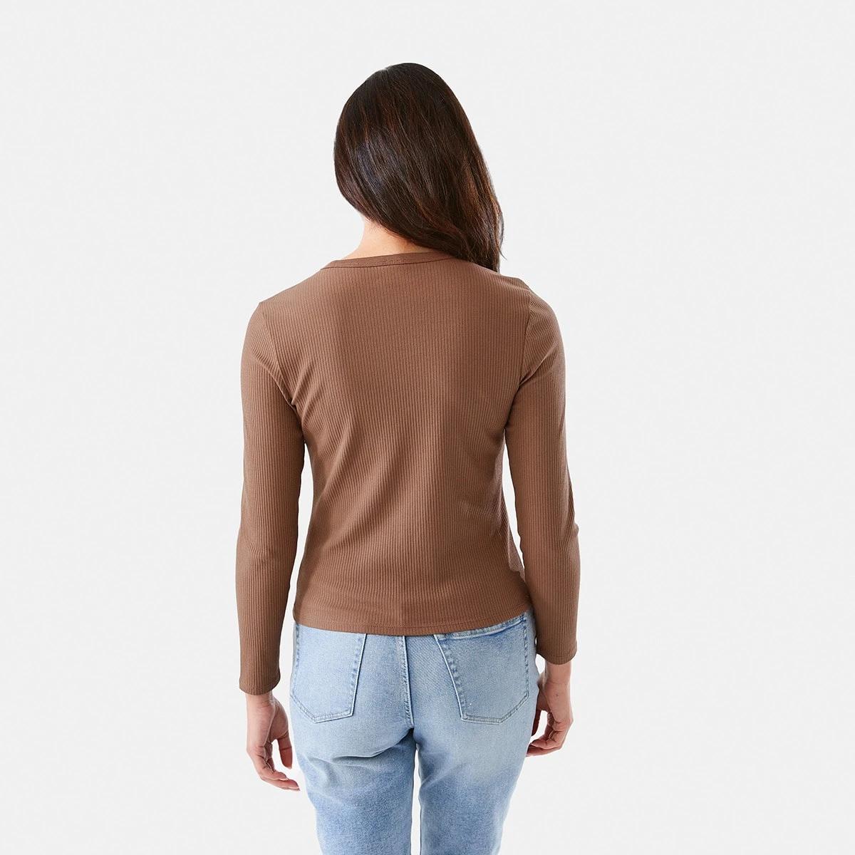 3 Long Sleeve Rib Crew Neck T-shirt Cfee Brown, 3 of 5
