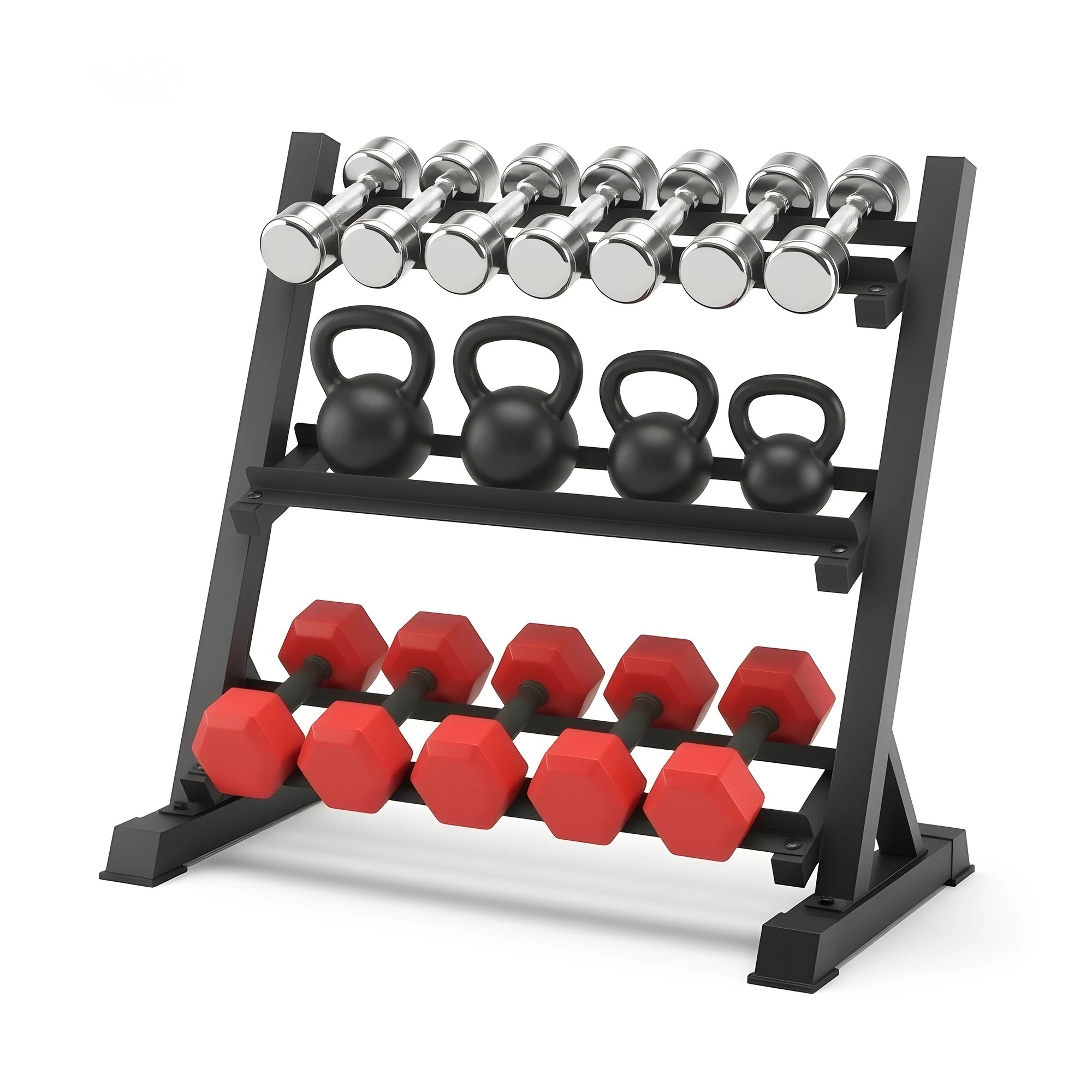 1 Everfit Dumbbell Rack 3-Tier Heavy Duty Weight Storage for Home Gym 300kg - Black, 1 of 4