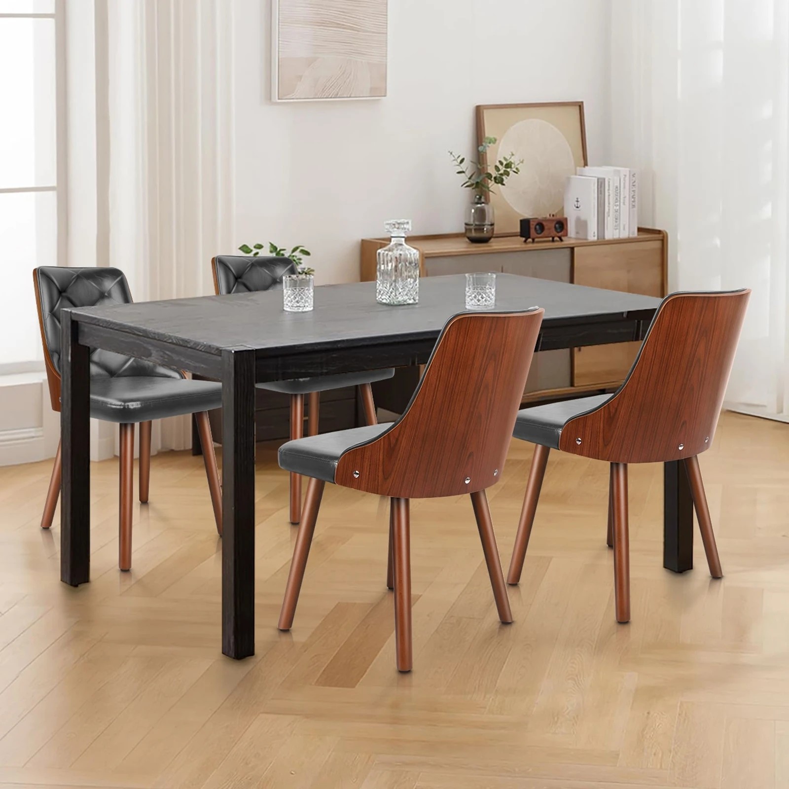 5 Alfordson 2x Dining Chairs Wooden Kitchen Chair Padded Tufted PU Leather - Grey, 5 of 10