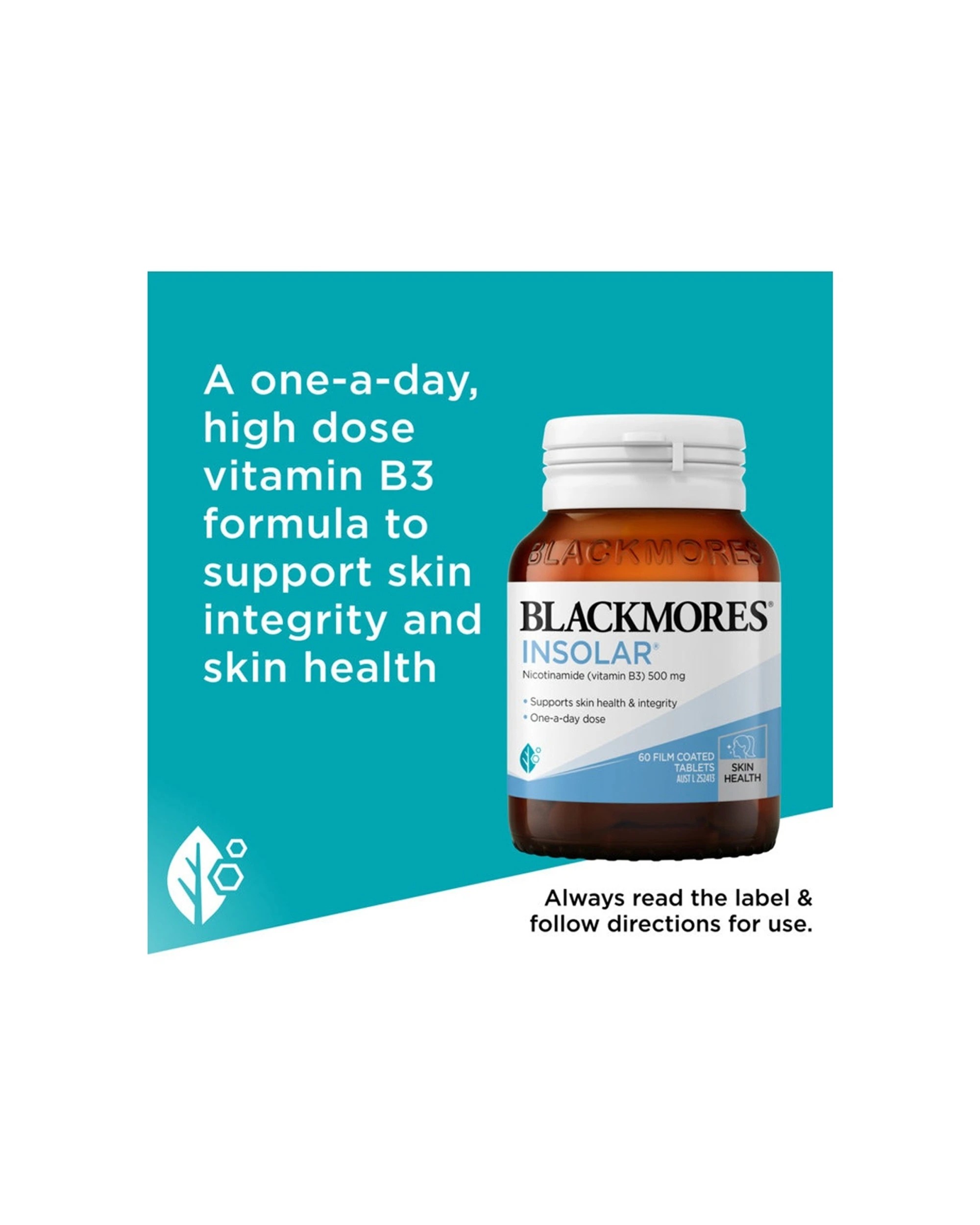 4 Blackmores 60pc Insolar Nicotinamide 500mg Vitamin B3 Skin Health Tablets, 4 of 7