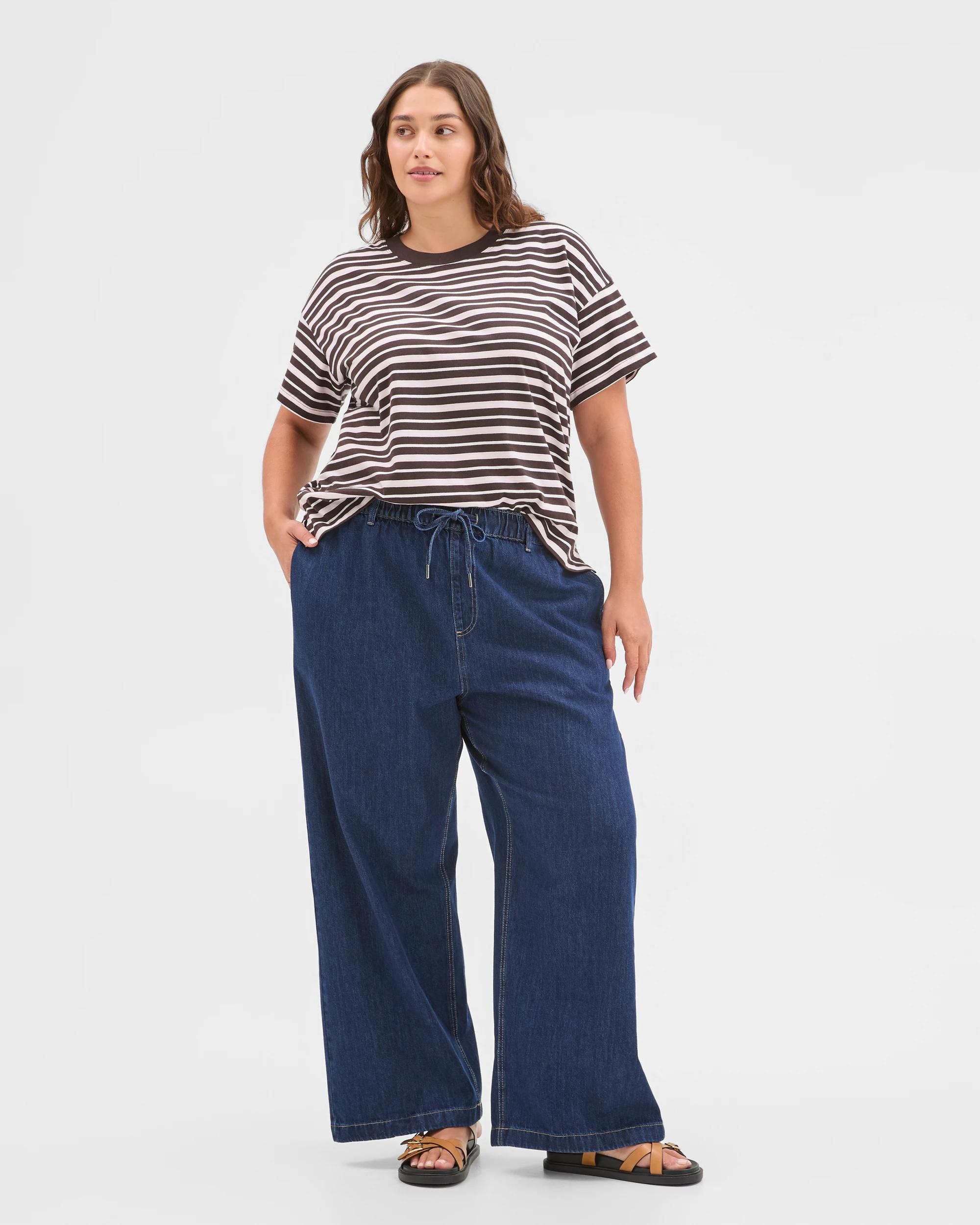 1 Target Curve Plus Size Denim Elastic Waist Wide Leg Jeans SAPPHIRE, 1 of 6