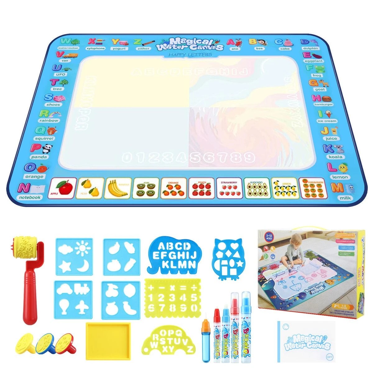 1 AUSWAY Large Water Doodle Mat Kids Painting Drawing Writing Board, 1 of 3