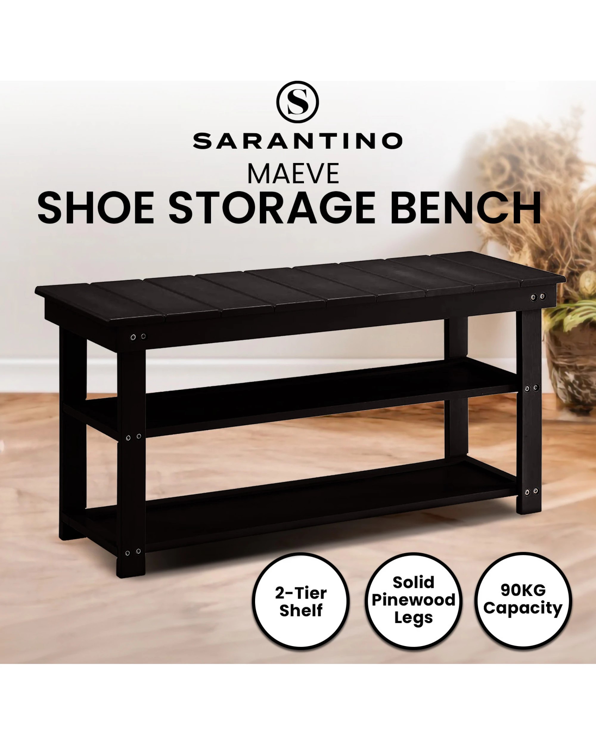 8 Sarantino Maeve Shoe Storage Bench - Black, 8 of 8