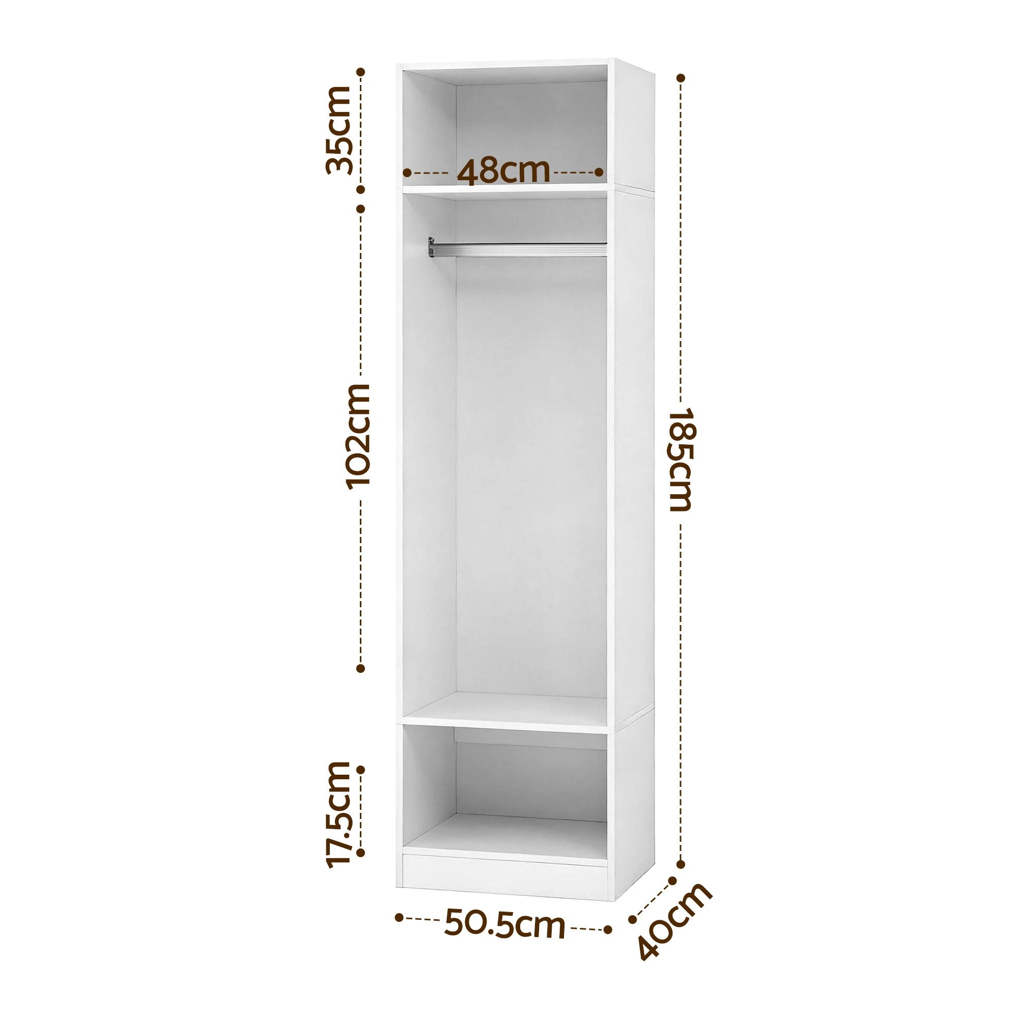 3 Artiss Wardrobe Clothes Closet Storage Organizer 2 Shelves 1 Hanging Rod - White, 3 of 8