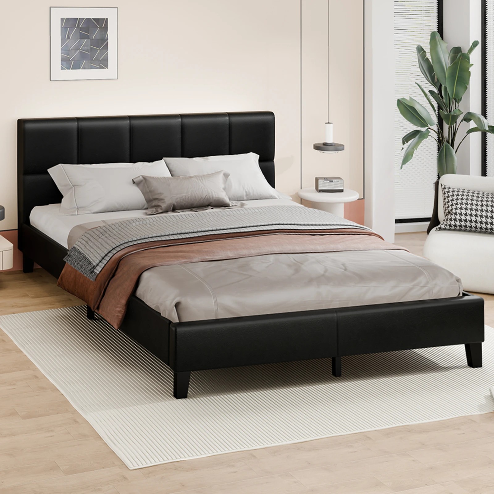 9 Alfordson Bed Frame King Size Wooden Platform Mattress Base Leather - Black, 9 of 10