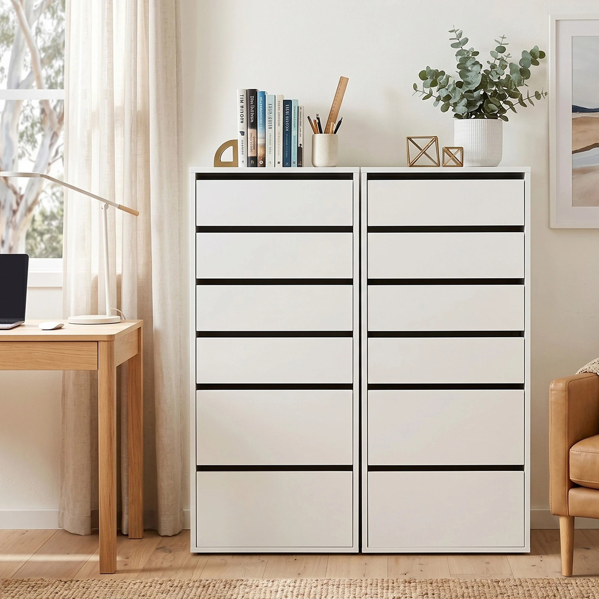 5 Artiss 2x Chest of 6 Drawers Dresser Tallboy - White, 5 of 7