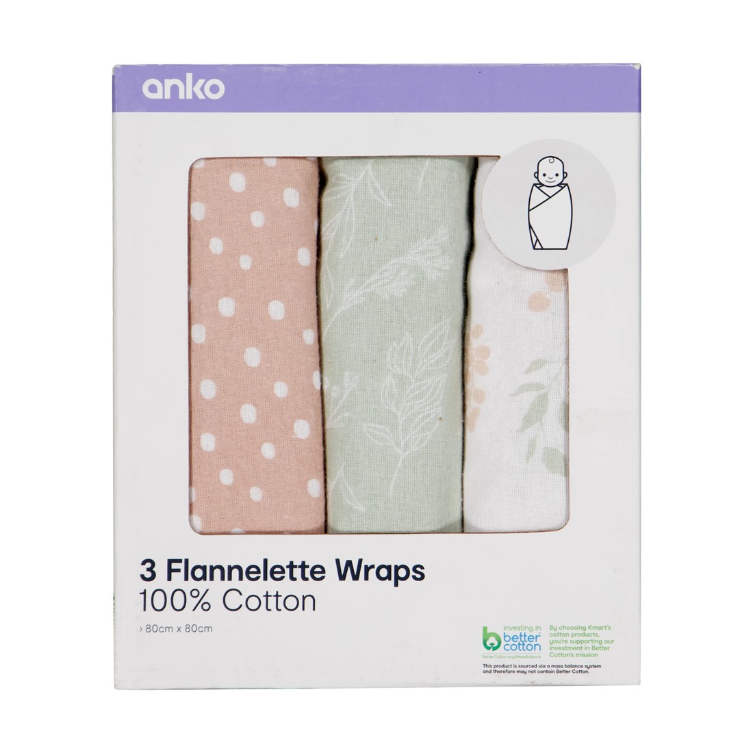 1 3 Pack Flannelette Wraps - Autumn, 1 of 6