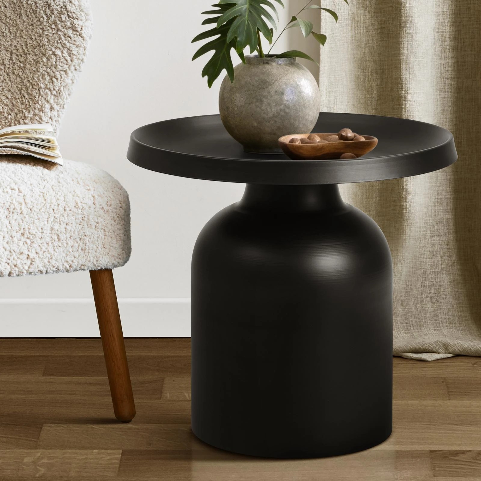 2 Oikiture Coffee Side Table Round Bedside Sofa Tea End Tables Steel Metal
 - Black, 2 of 10