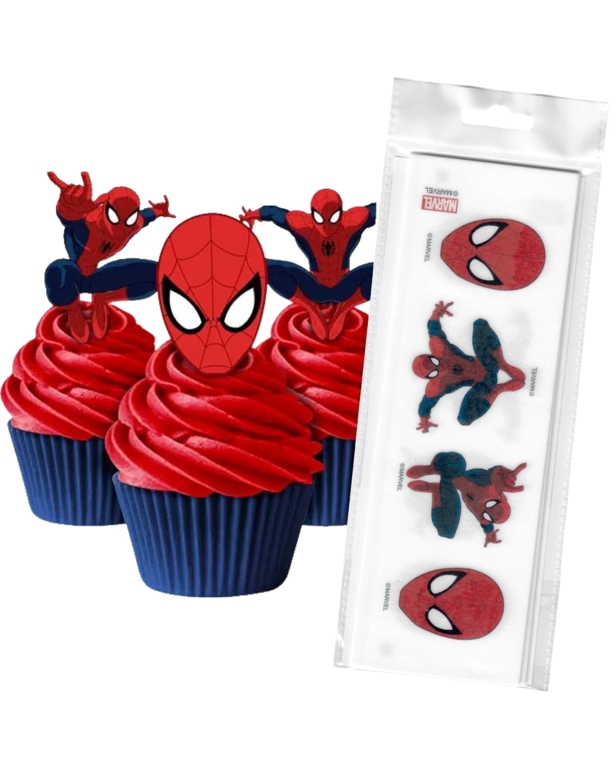 1 Marvel Spiderman Edible Wafer Cupcake Toppers Pack of 16, 1 of 2