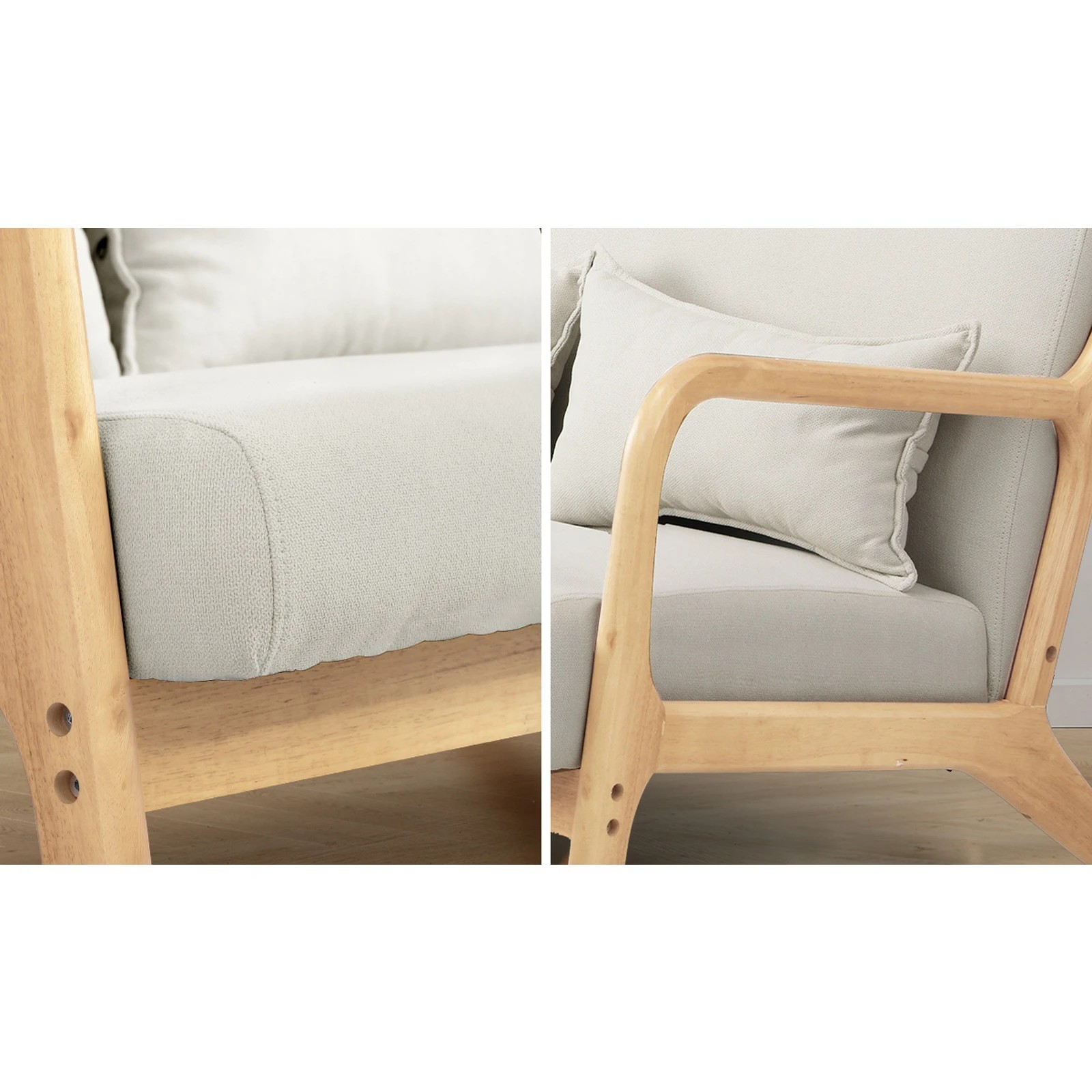 7 Oikiture 2X Armchair Lounge Chair Accent Armchairs Couches Sofa Wood Light - Beige, 7 of 10