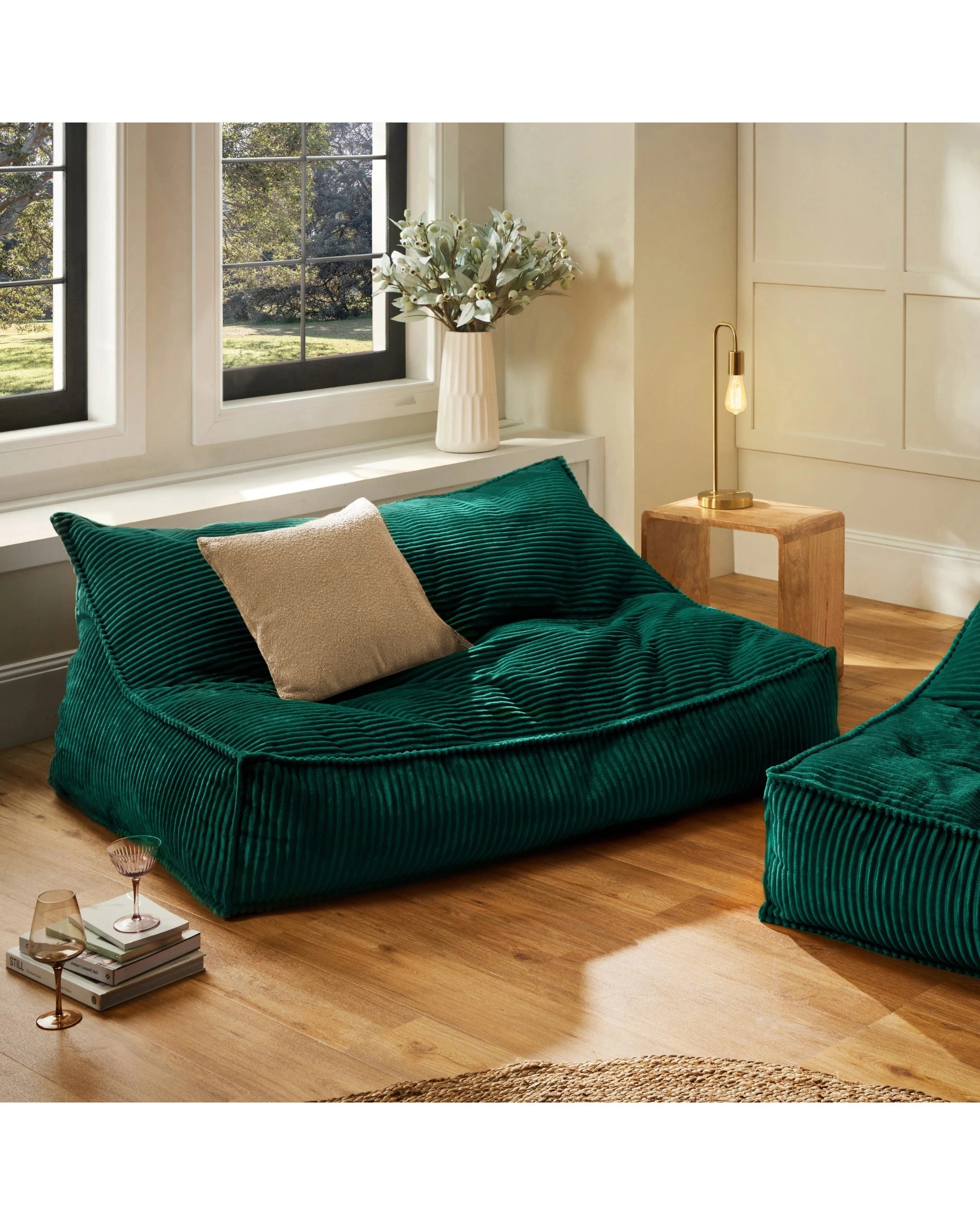 1 Cadence & Co. Wilde Ribbed Luxe Fleece Double Sofa Bean Bag Lounge Cover - Emerald, 1 of 9