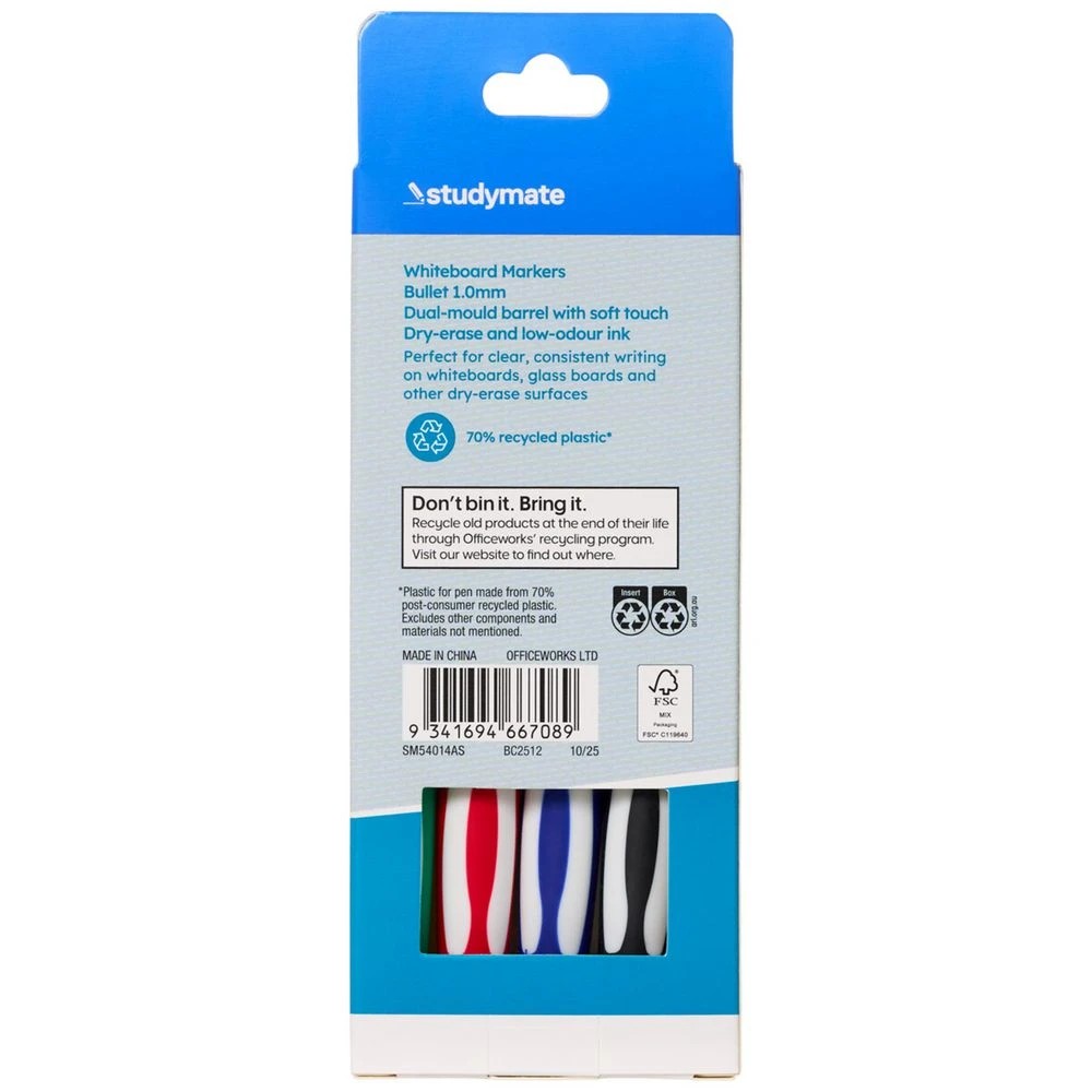 3 Studymate 1mm Whiteboard Marker Assorted 4 Pack, 3 of 8