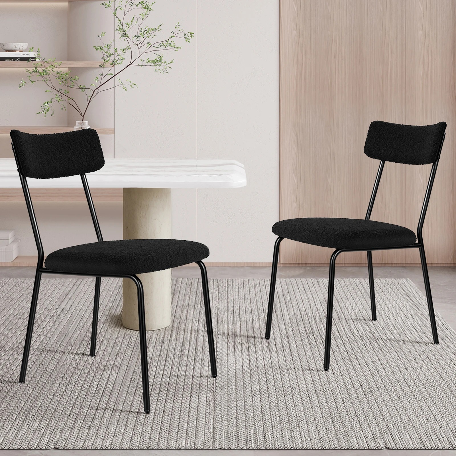 2 Alfordson 2x Dining Chairs Accent Kitchen Lounge Rectangular Back Sherpa - Black, 2 of 10