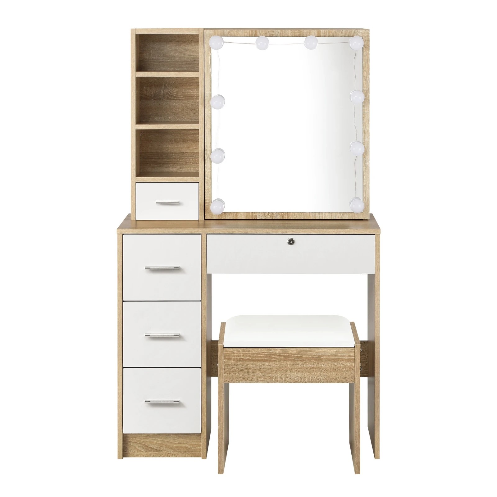 7 Oikiture Dressing Table Stool Set Slide Mirror Drawer 10 Led Bulbs
 - Multi, 7 of 9