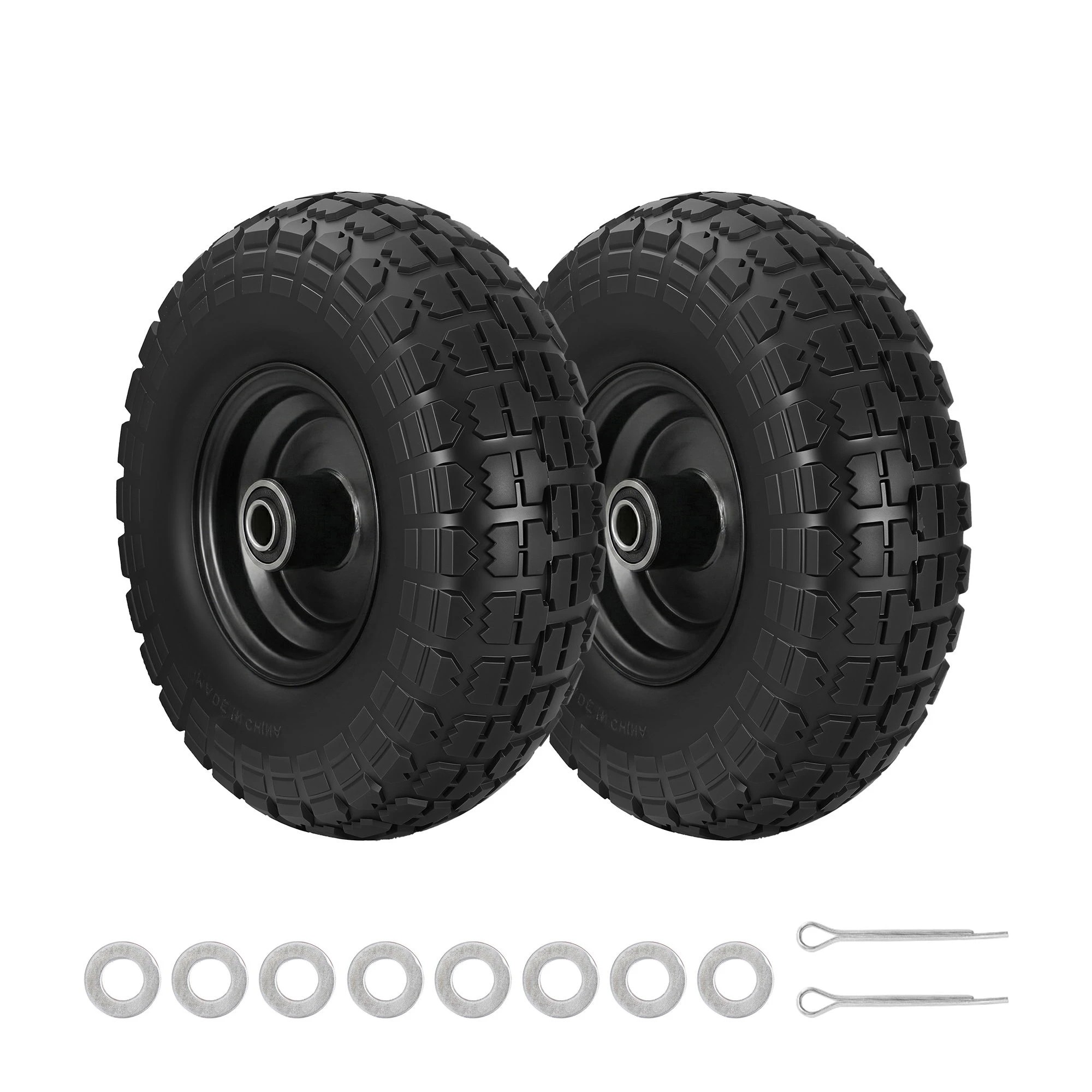 1 Gardeon 2pcs, 4.10/3.50-4 Tire And Wheel Flat Free, 26cm Solid Rubber Tires with 5/8 Axle Bore Hole - Black, 1 of 9