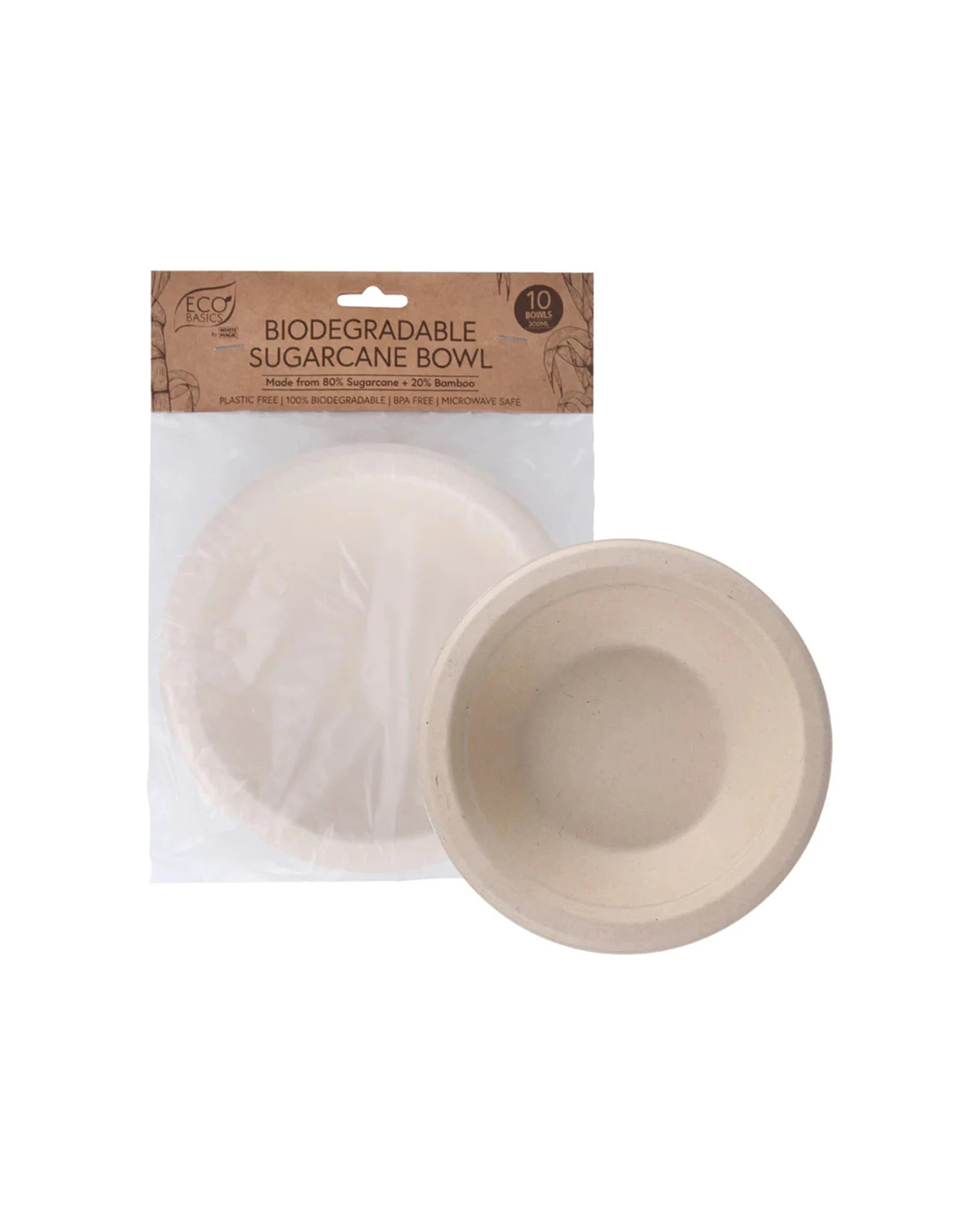 3 Eco Basics Sugarcane Bowls, 10-Pack, Microwave Safe and Biodegradable - Plain, 3 of 5