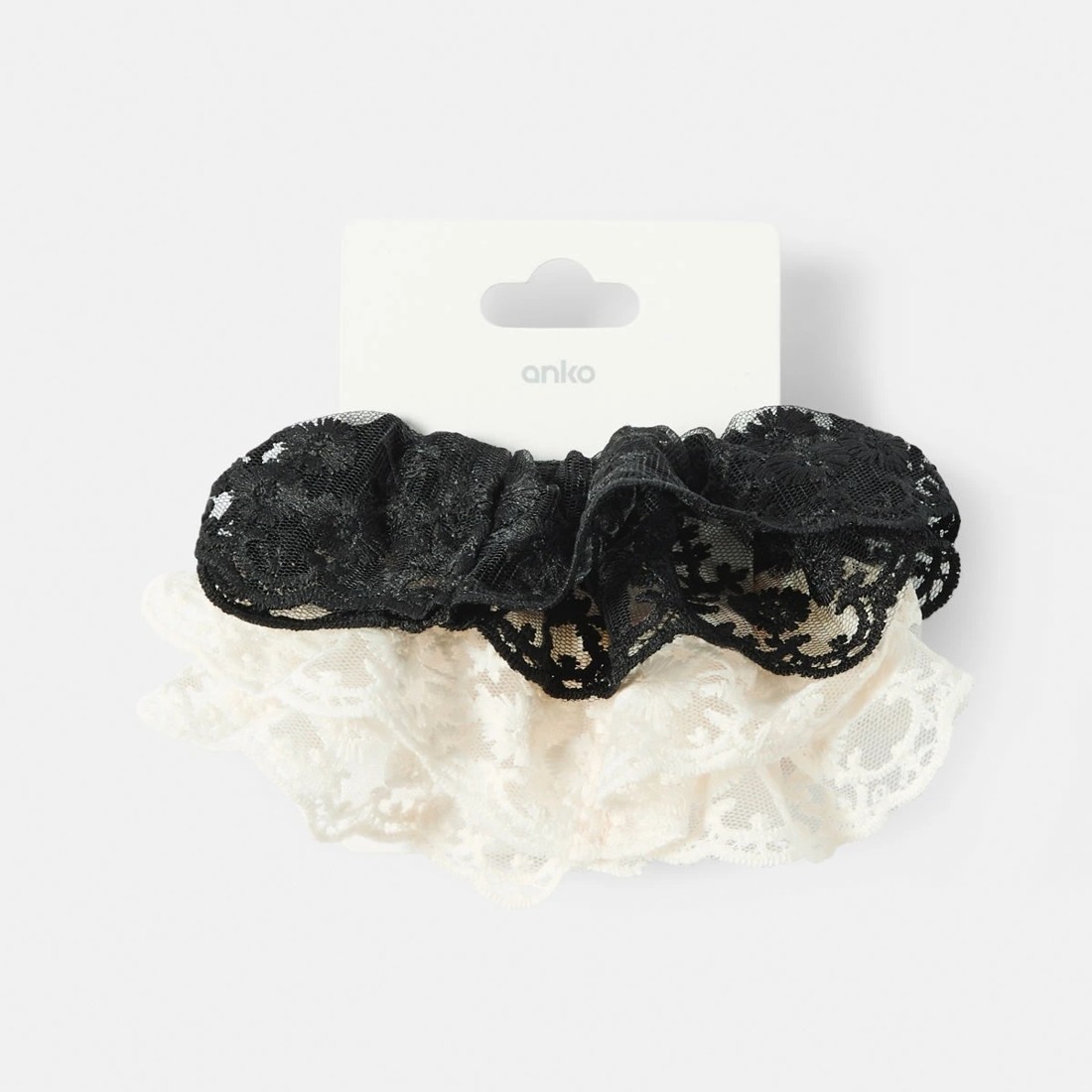4 2 Pack Frill Lace Hair Scrunchies - White and Black, 4 of 4
