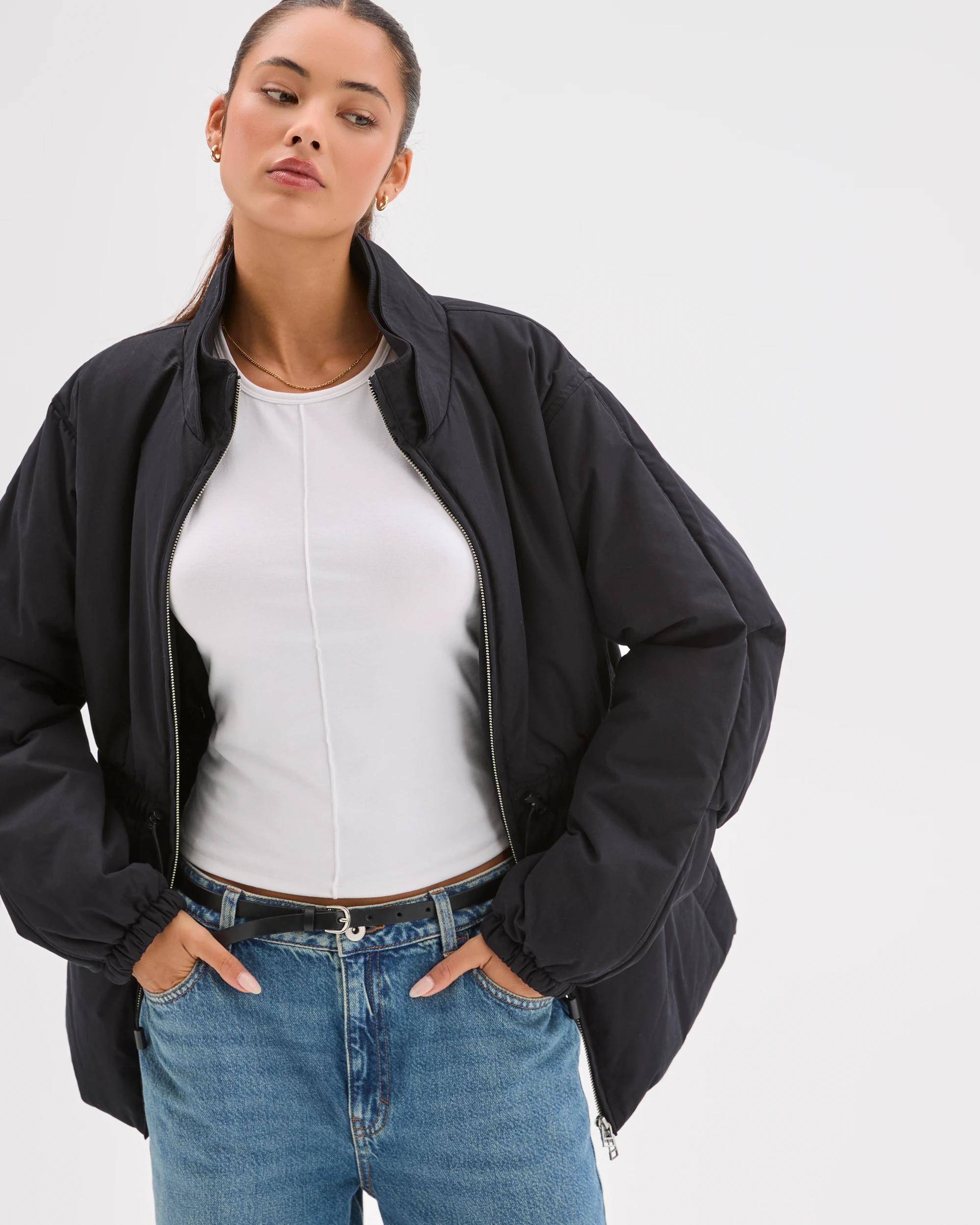 2 Lily Loves Australian Cotton Blend Cinched Puffer Jacket BLACK, 2 of 8