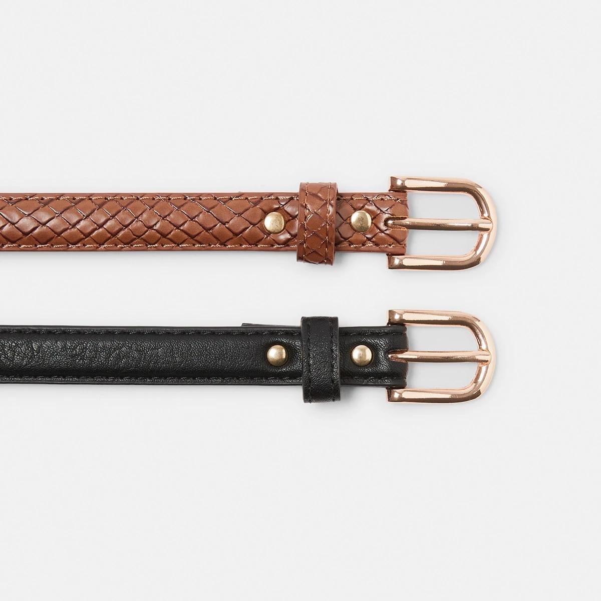2 2 Pack Skinny Belt Blk/tan, 2 of 4