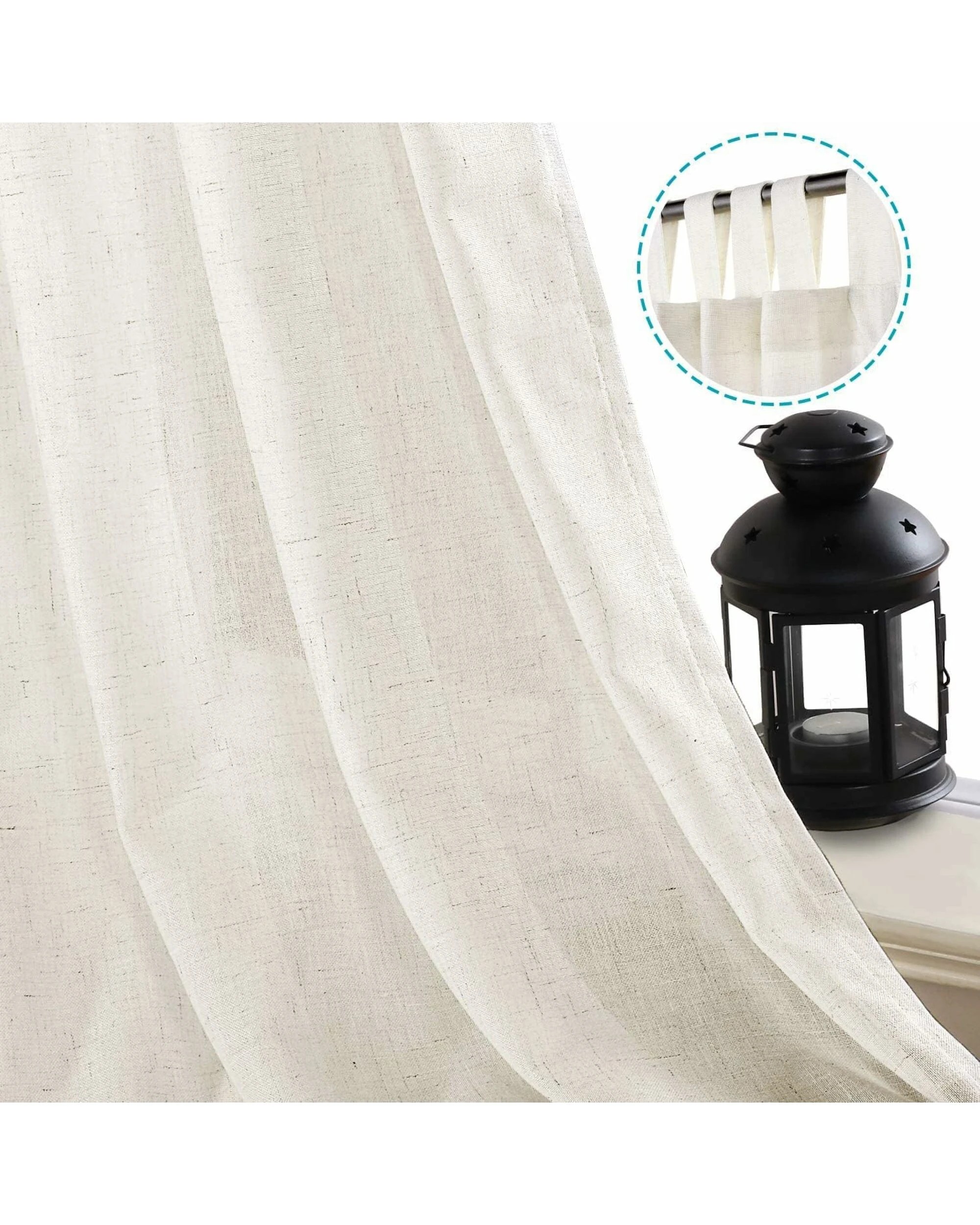 2 Smarcute Linen Blended Tab Top Curtain - 2X 132x243cm - Natural, 2 of 5