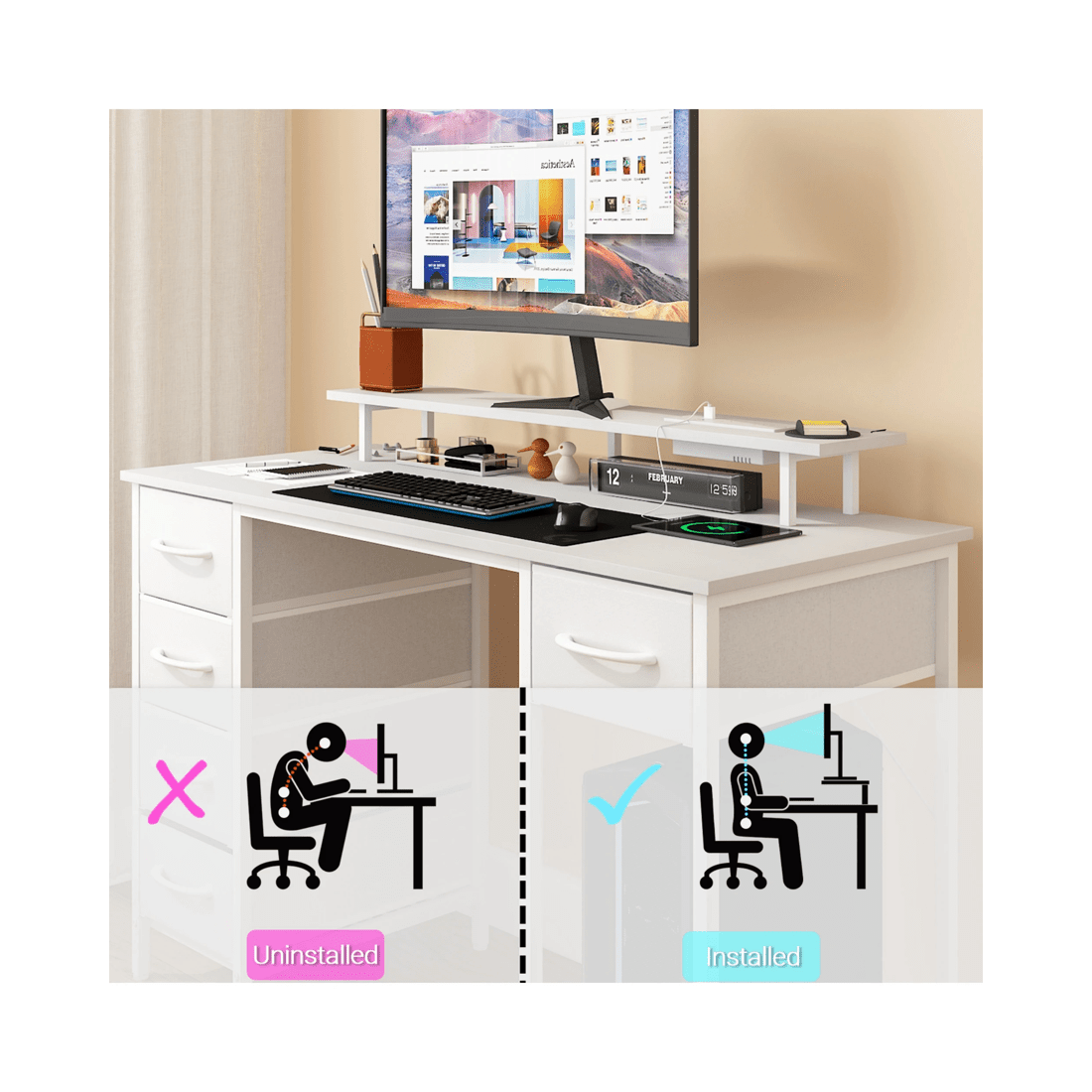 3 Advwin 120cm White Office Computer Desk With Led Lights Power Outlets, 3 of 9