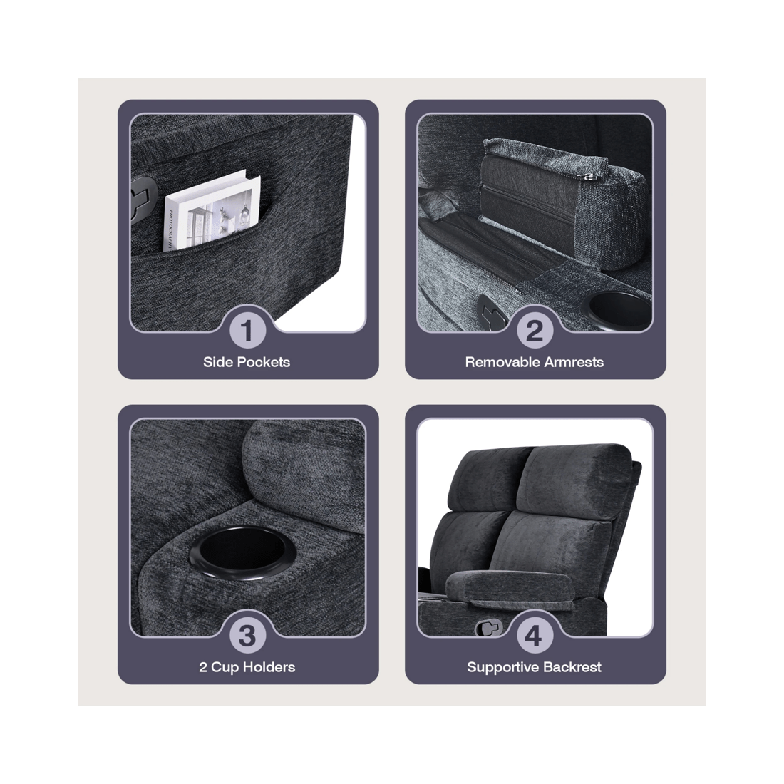 9 Advwin Loveseat Recliner Chair Velvet 8-Point Electric Vibration Massage Chair Black, 9 of 10