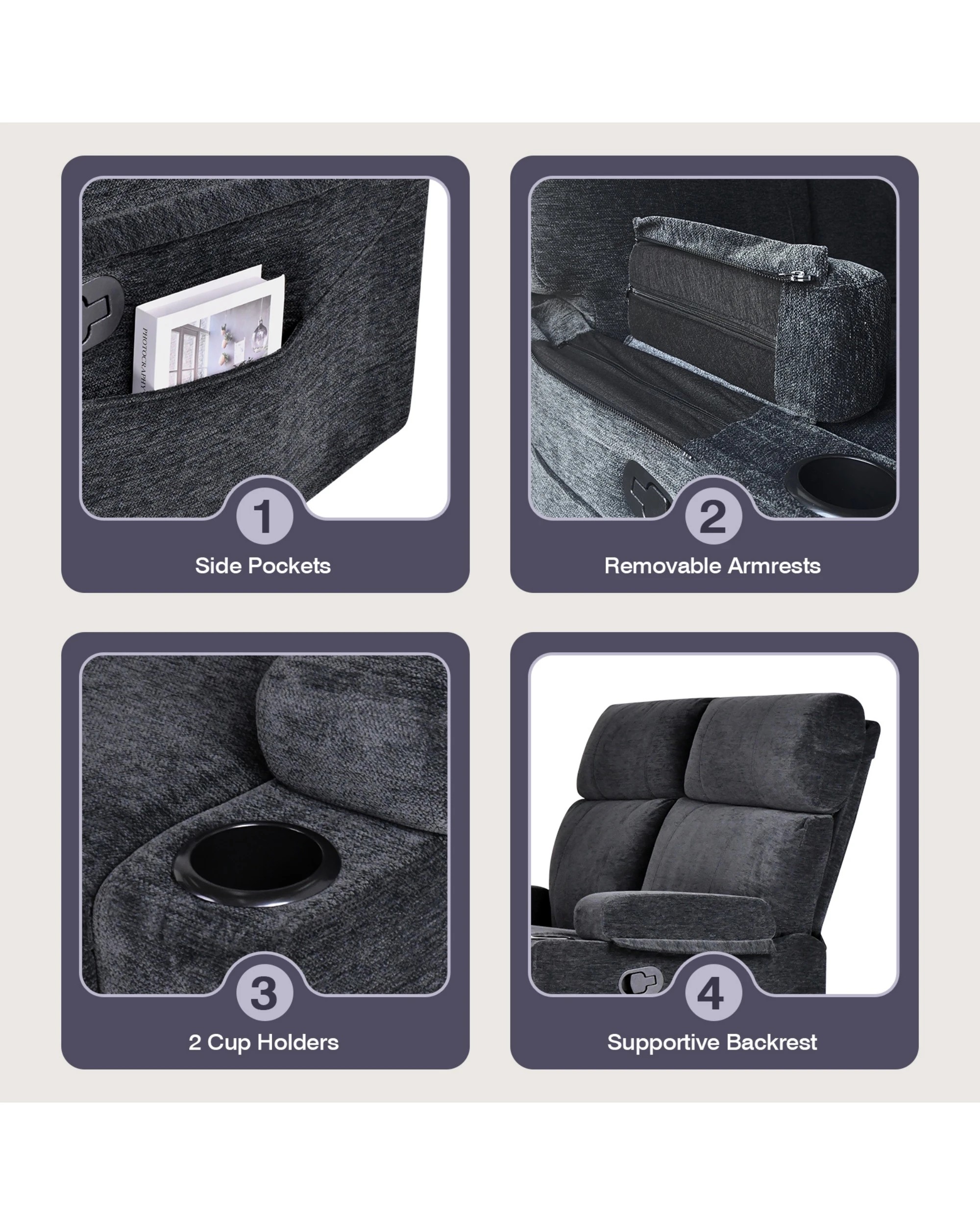 9 Advwin Loveseat Recliner Chair Velvet Black, 9 of 10